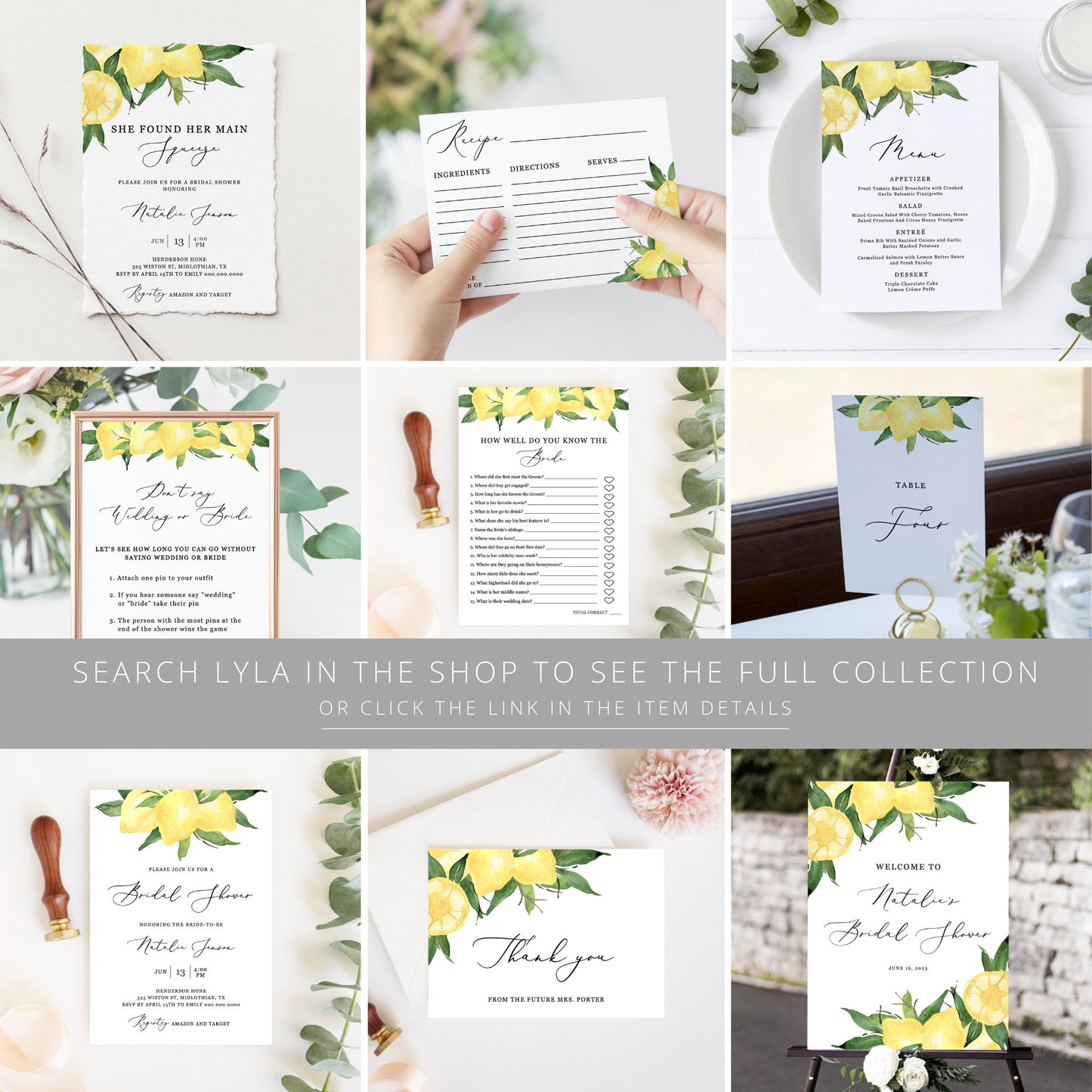 Editable Lemon Wedding Menu Citrus Wedding Menu Card Lemon Bridal Shower Menu 5x7 and 4x9 Template