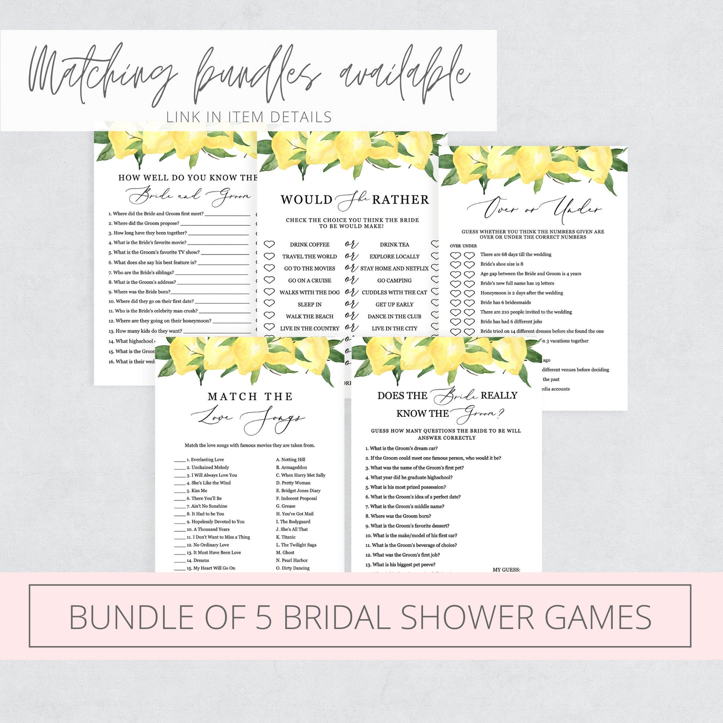 Editable Bridal Scramble Game Bridal Shower Games Lemon Citrus Wedding Games Template
