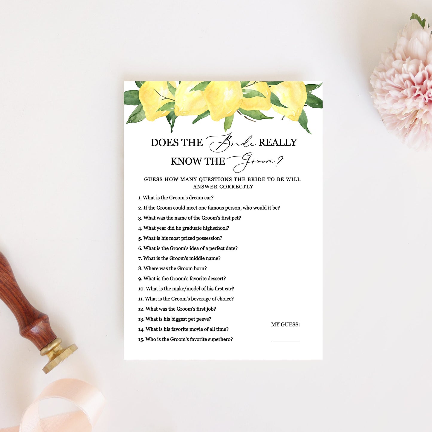 Editable Does the Bride Really Know the Groom Bridal Shower Games Lemon Citrus Template