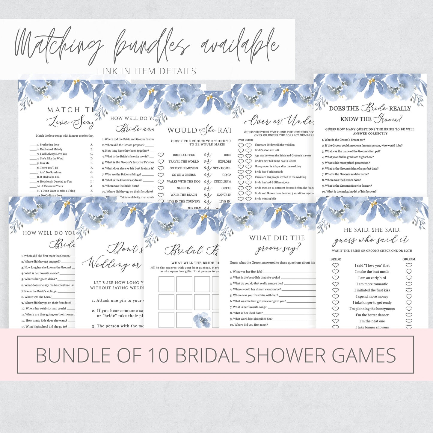 Editable He Said She Said Guess Who Said It Bridal Shower Games Dusty Blue Gray Floral Template