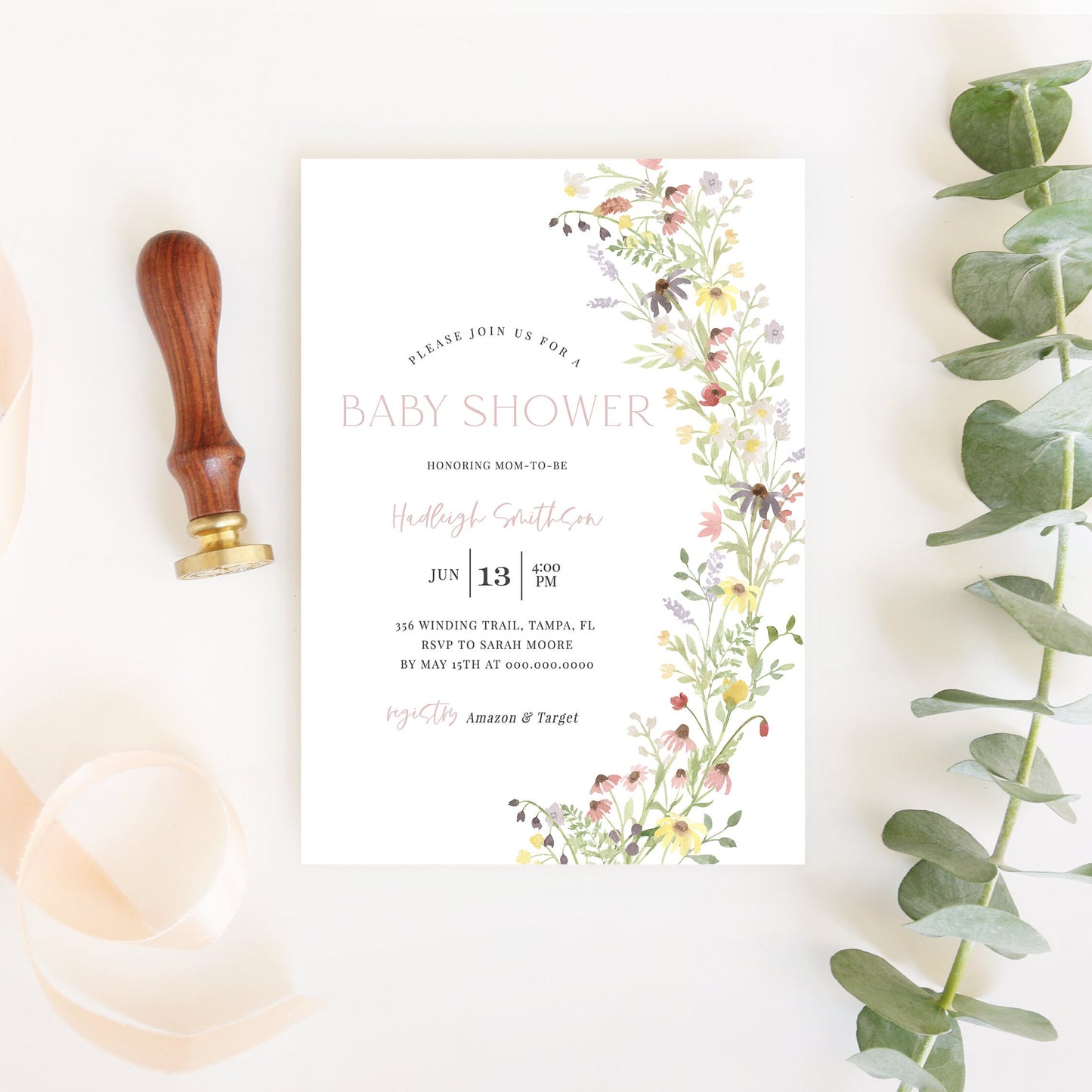 Editable Boho Wildflower Baby Shower Invitation Baby Girl Shower Invite Baby Shower Invitation Template