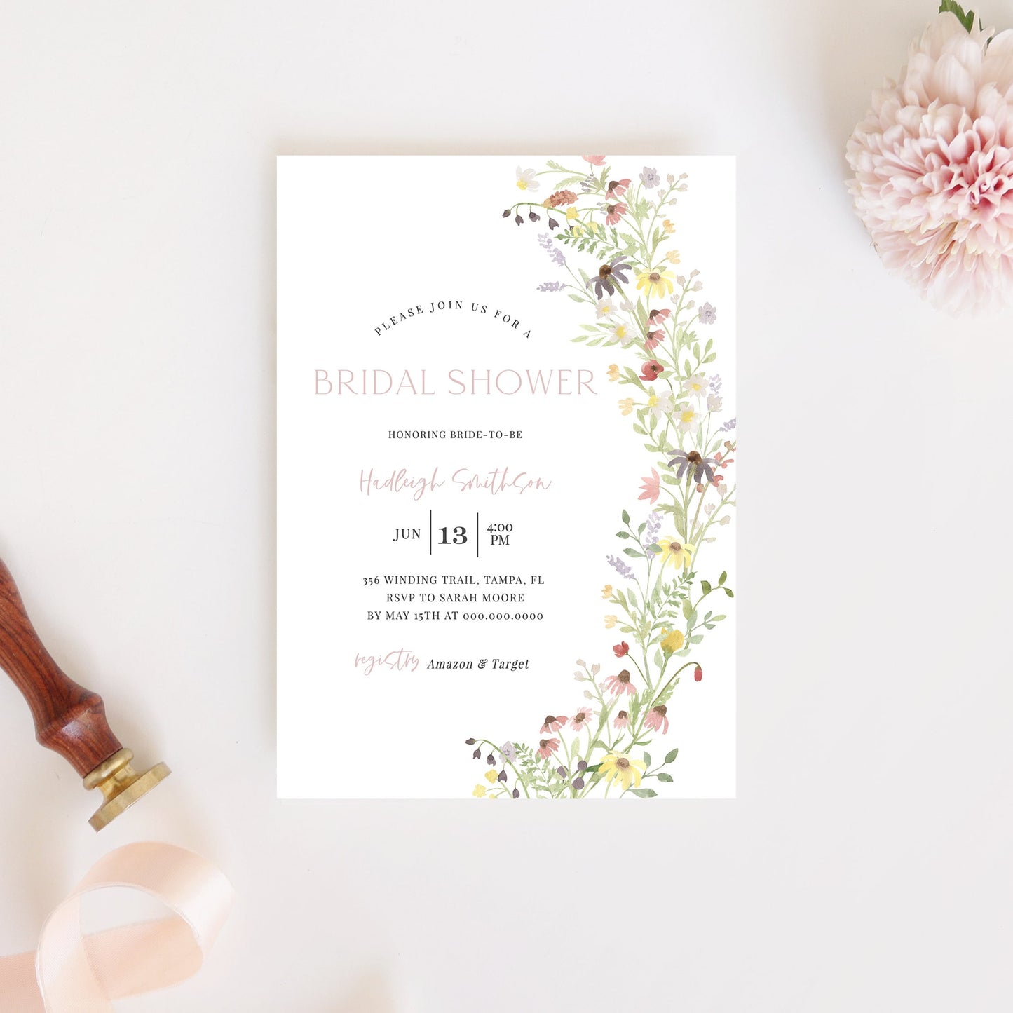 Editable Wildflower Bridal Shower Invitation Boho Bridal Shower Invite Floral Template