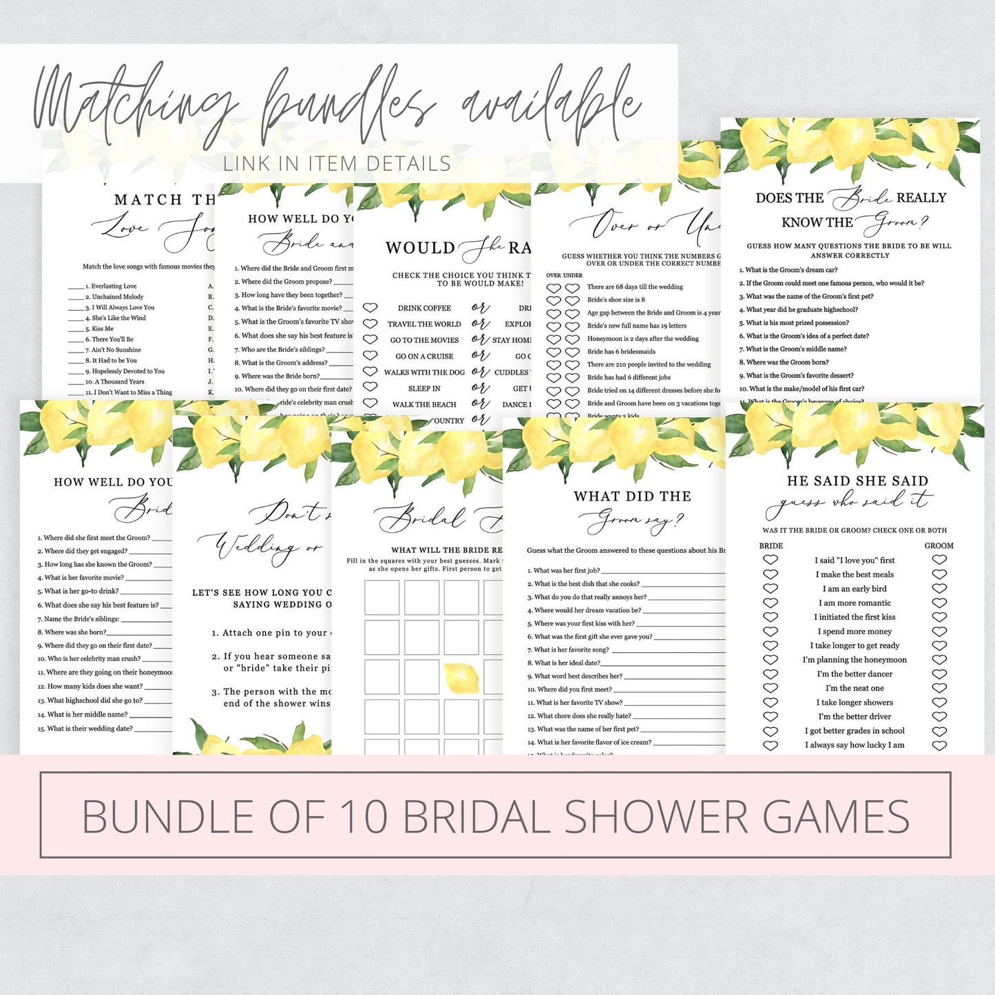 Editable Over or Under Game Bridal Shower Games Lemon Citrus Template