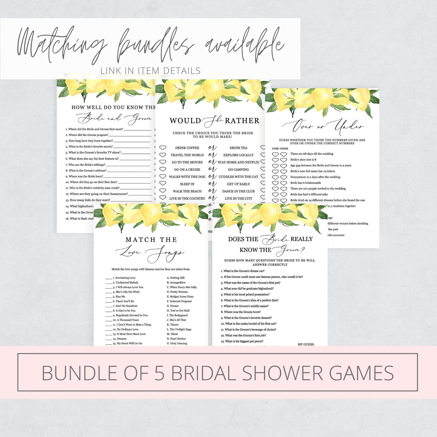 Editable Don't Say Wedding or Bride Bridal Shower Game Clothespin Game Lemon Citrus Shower Games Template