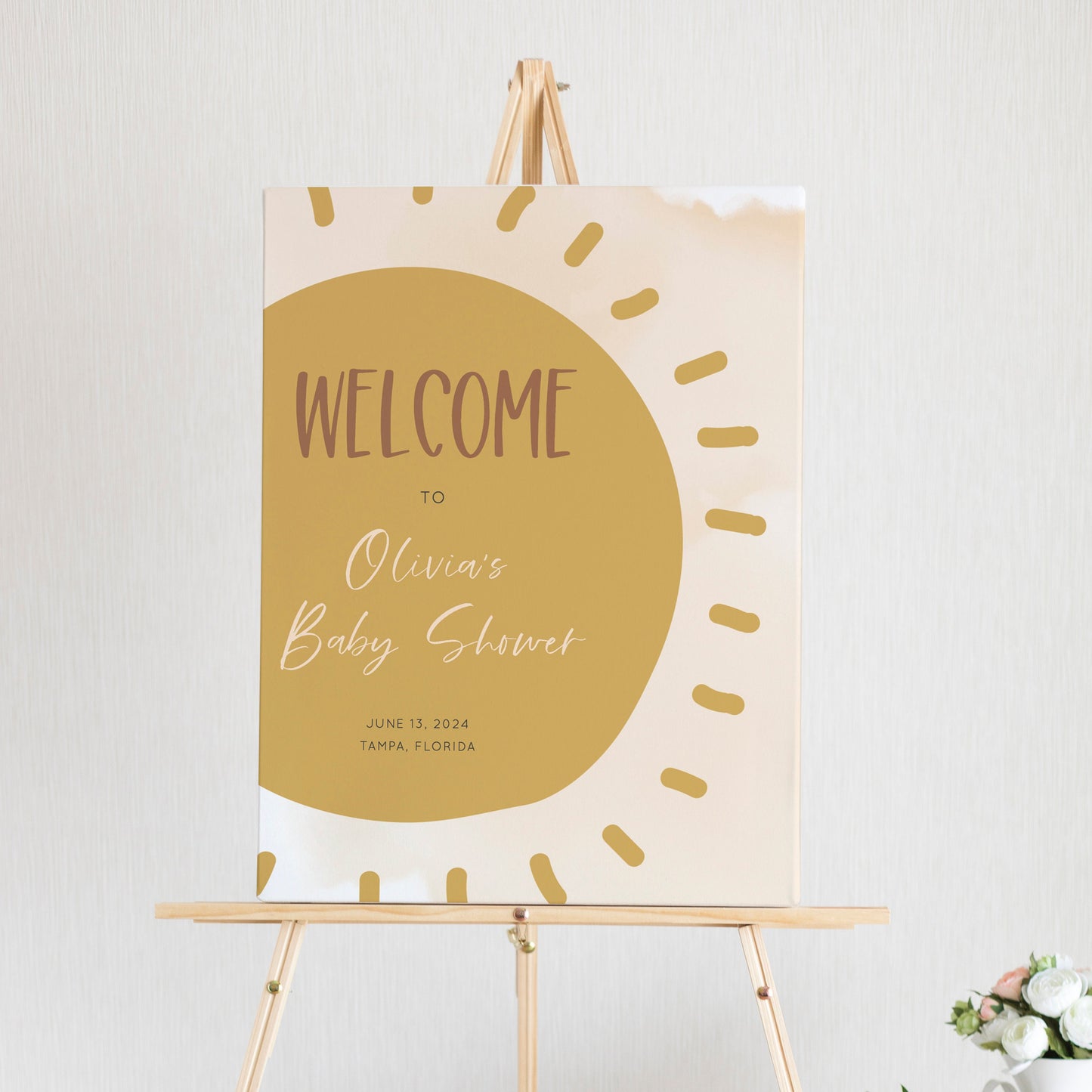 Editable Sunshine Baby Shower Welcome Sign Boho Sun Baby Shower Welcome Poster A Little Ray of Sunshine Template