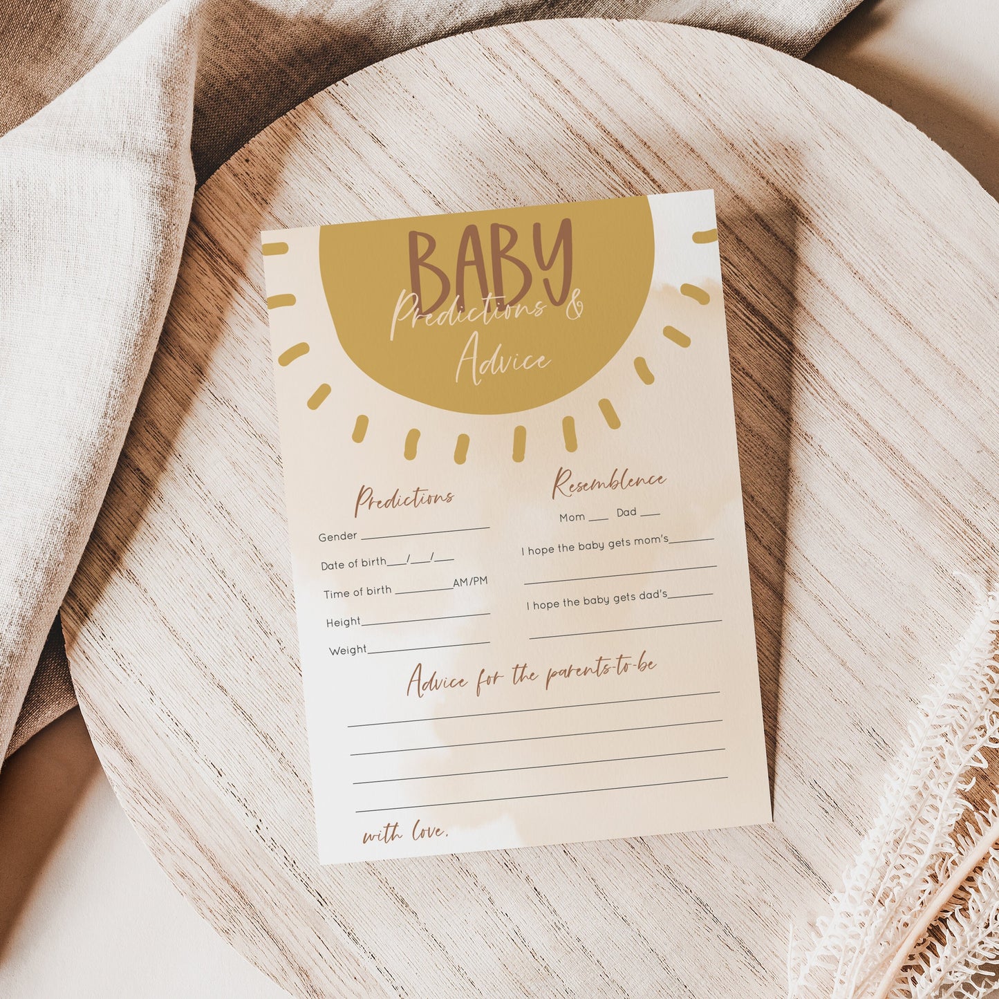 Editable Baby Predictions and Advice Cards Sunshine Baby Shower Games Boho Baby Shower Games Template