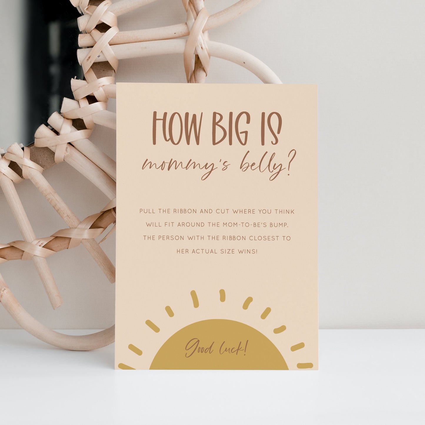 Editable How Big is Her Belly Game Sunshine Baby Shower Games Boho Baby Shower Games Template
