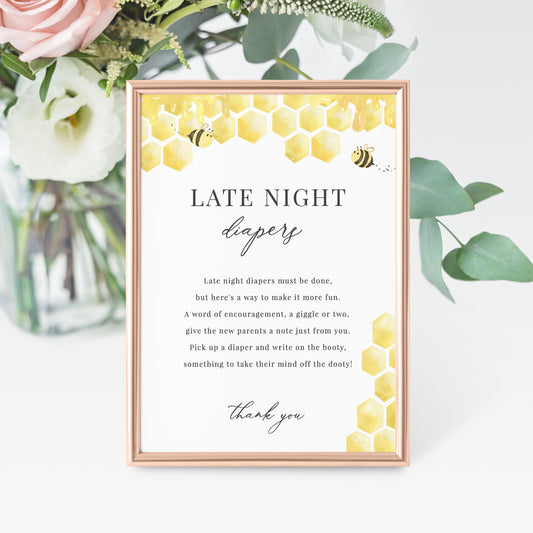 Editable Late Night Diapers Sign Honey Bee Baby Shower Games Honeycomb Baby Games Template