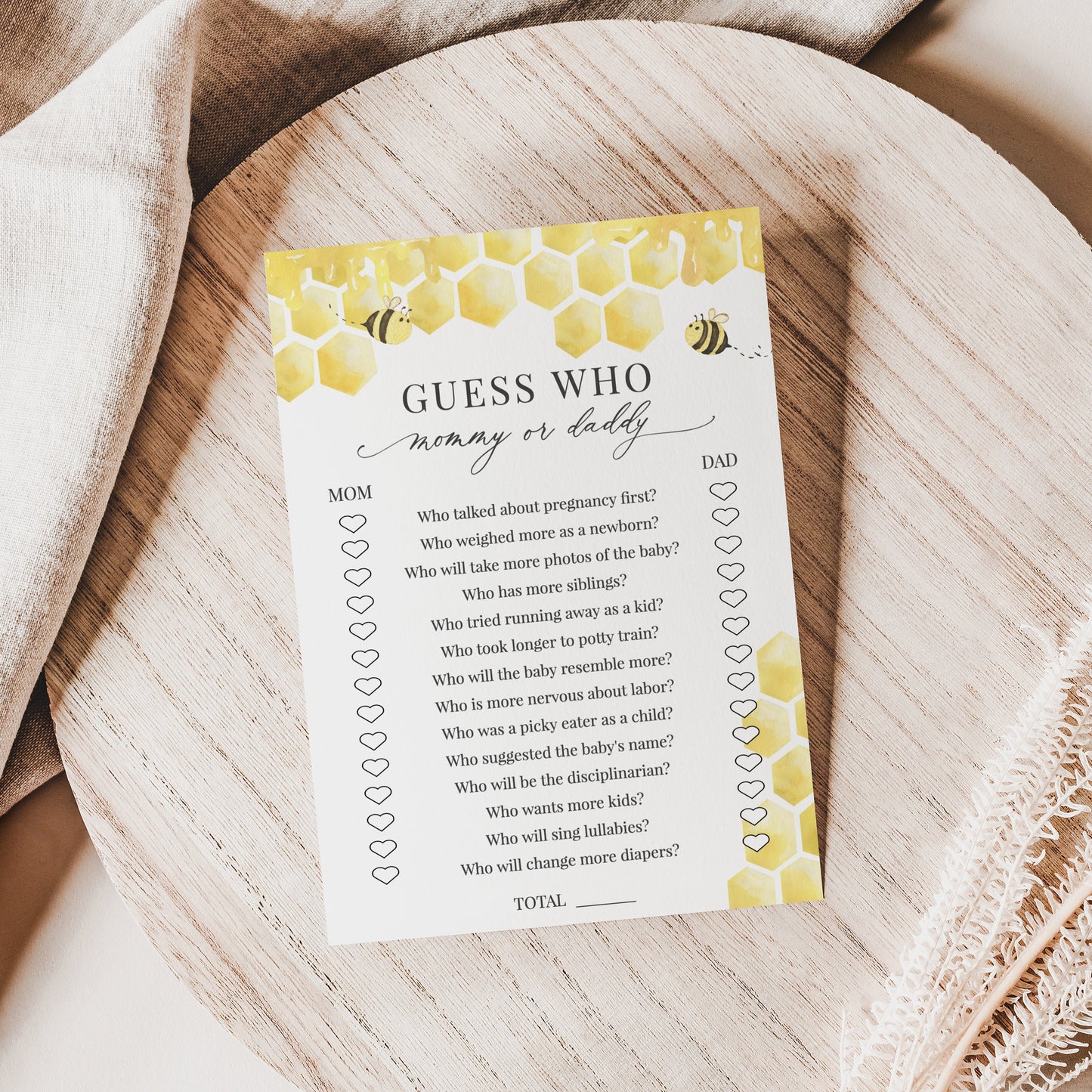 Editable Guess Who Mommy or Daddy Honeycomb Baby Shower Games Honey Bee Baby Games Template