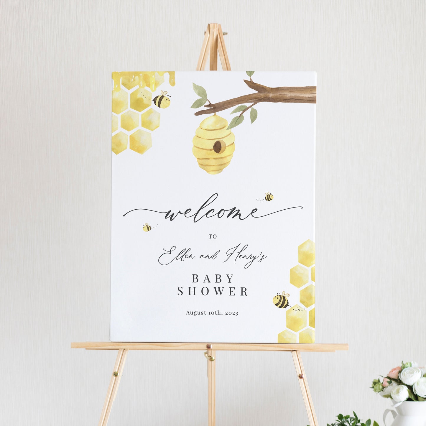 Editable Honey Bee Baby Shower Welcome Sign Honeycomb Baby Shower Welcome Poster Sweet as can Bee Template