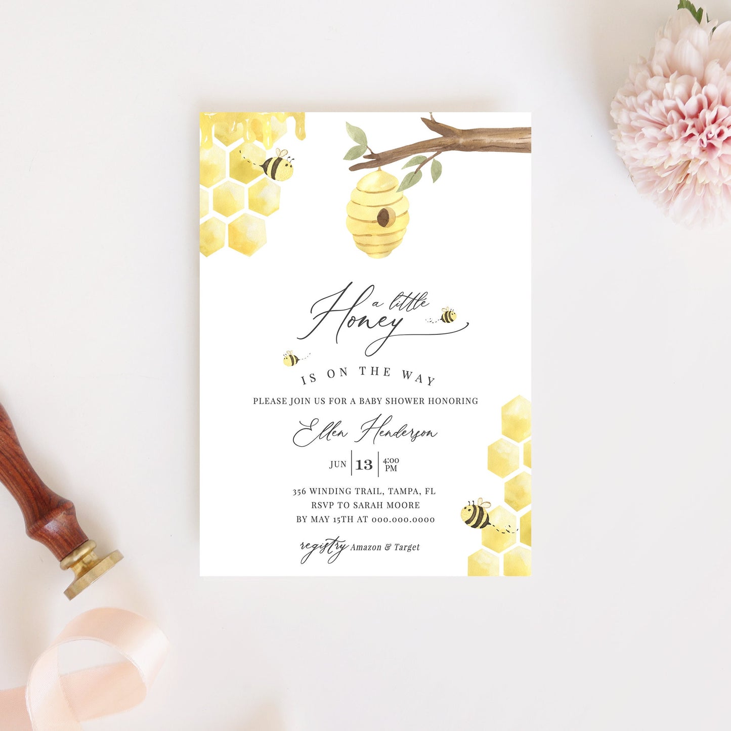 Editable Bee Baby Shower Invitation A Little Honey Shower Invite Honey Bee Baby Shower Invitation Template