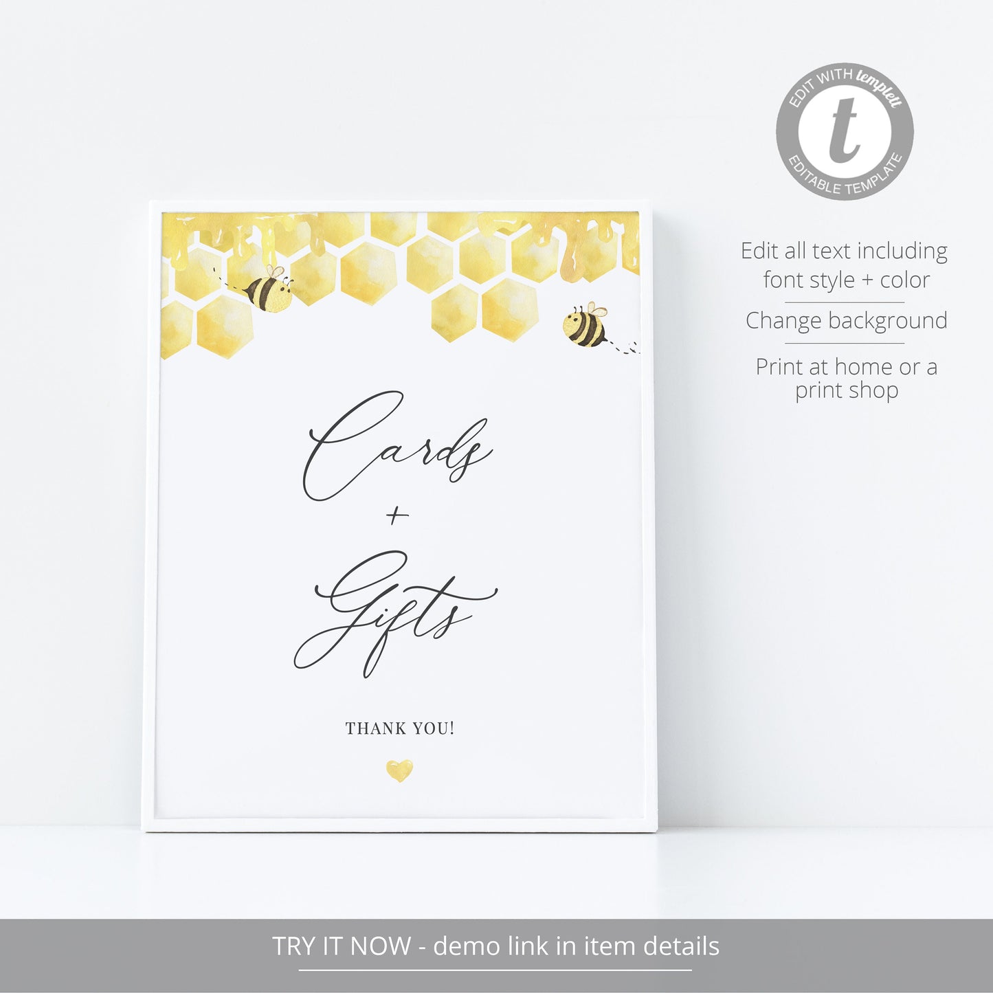 Editable Honeycomb Cards and Gifts Sign Honey Bee Baby Shower Sign Bee Bridal Shower Cards Sign Template