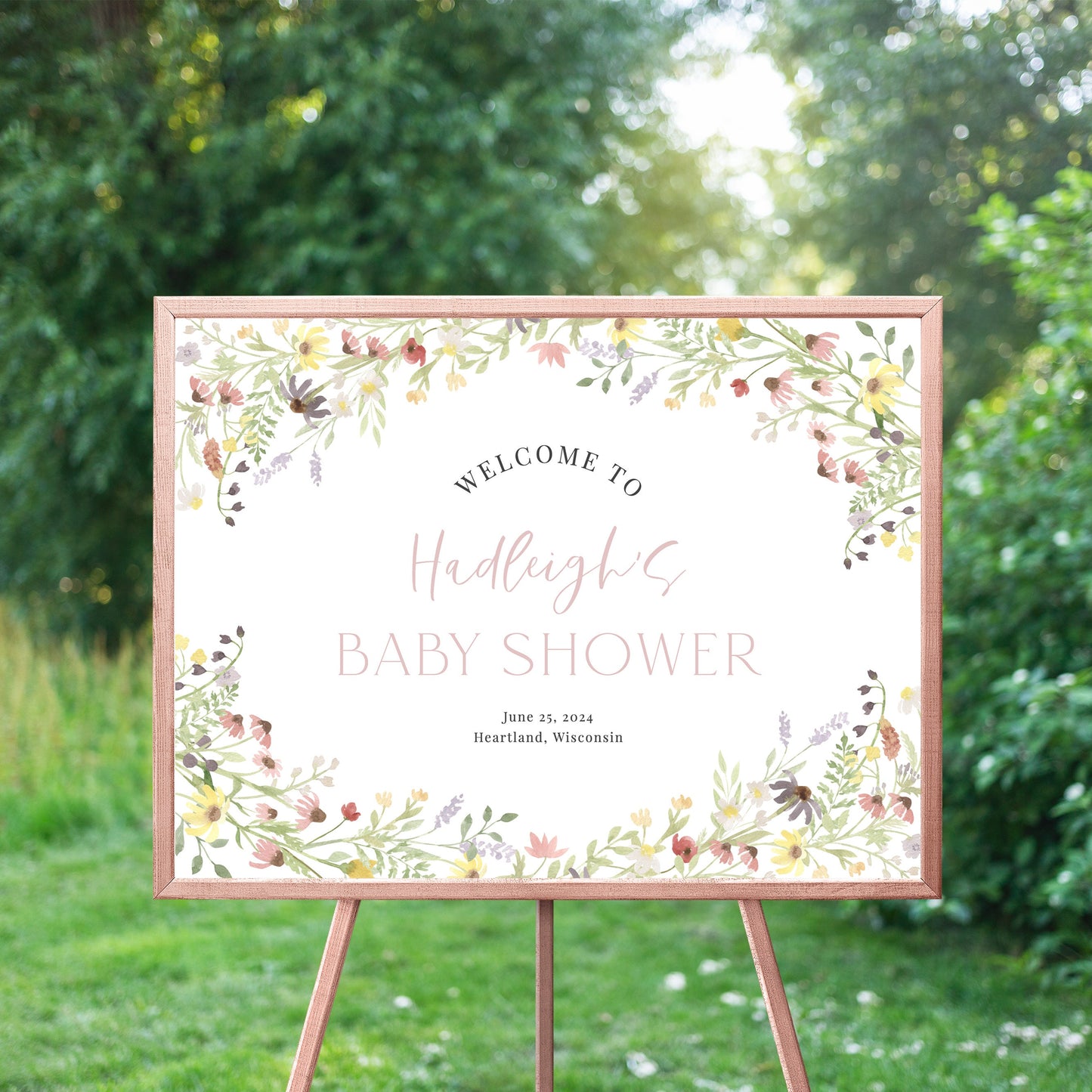 Editable Wildflower Baby Shower Welcome Sign Baby Shower Welcome Poster Floral Template