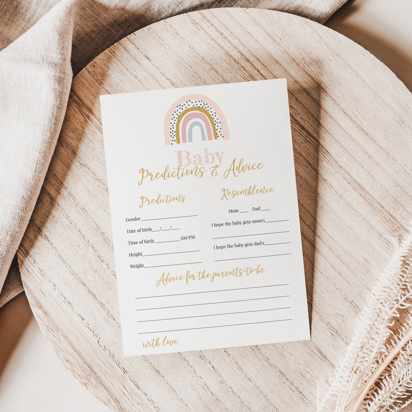 Editable Baby Predictions and Advice Cards Rainbow Baby Shower Games Boho Baby Shower Games Template