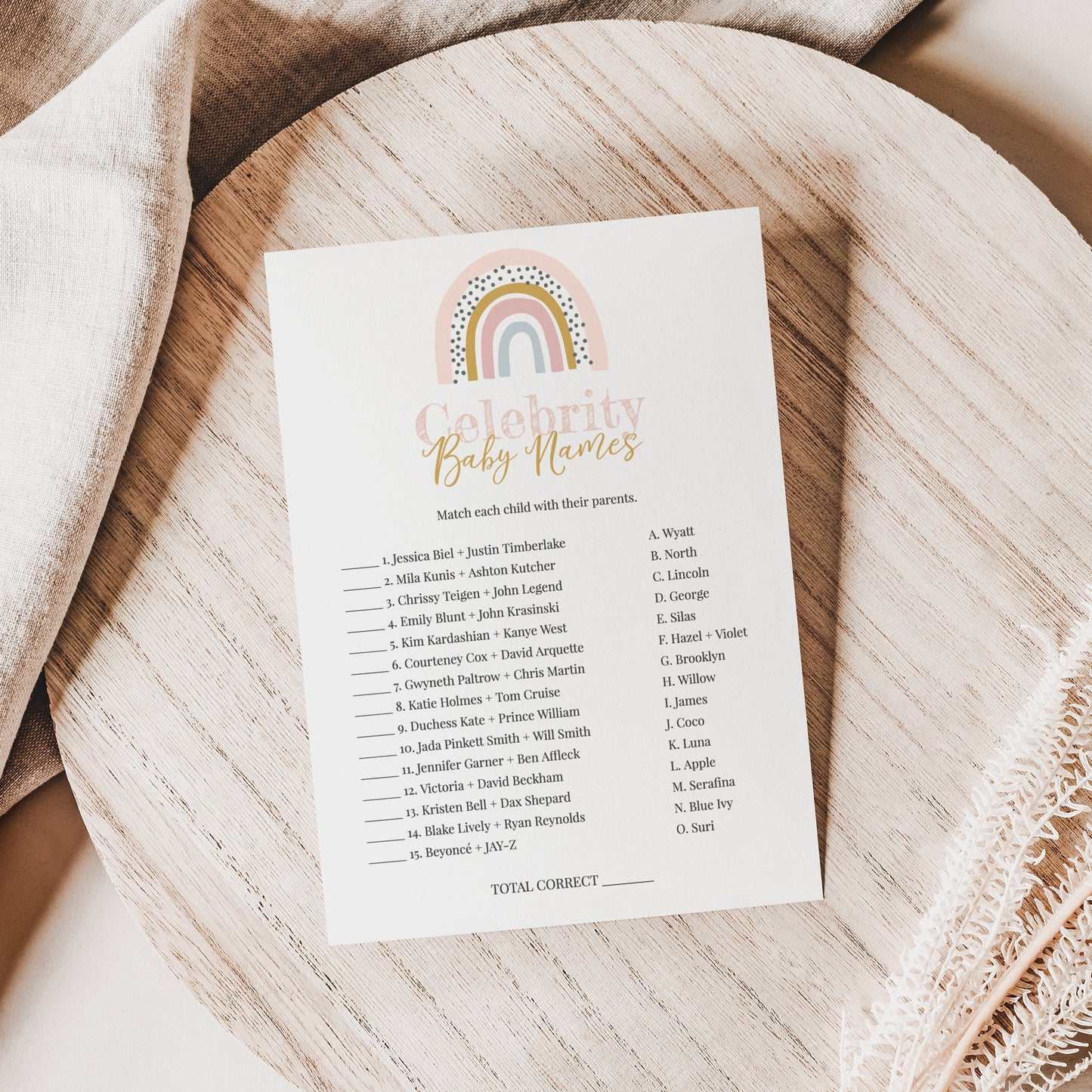 Editable Celebrity Baby Names Shower Game Rainbow Baby Shower Games Boho Baby Games Template