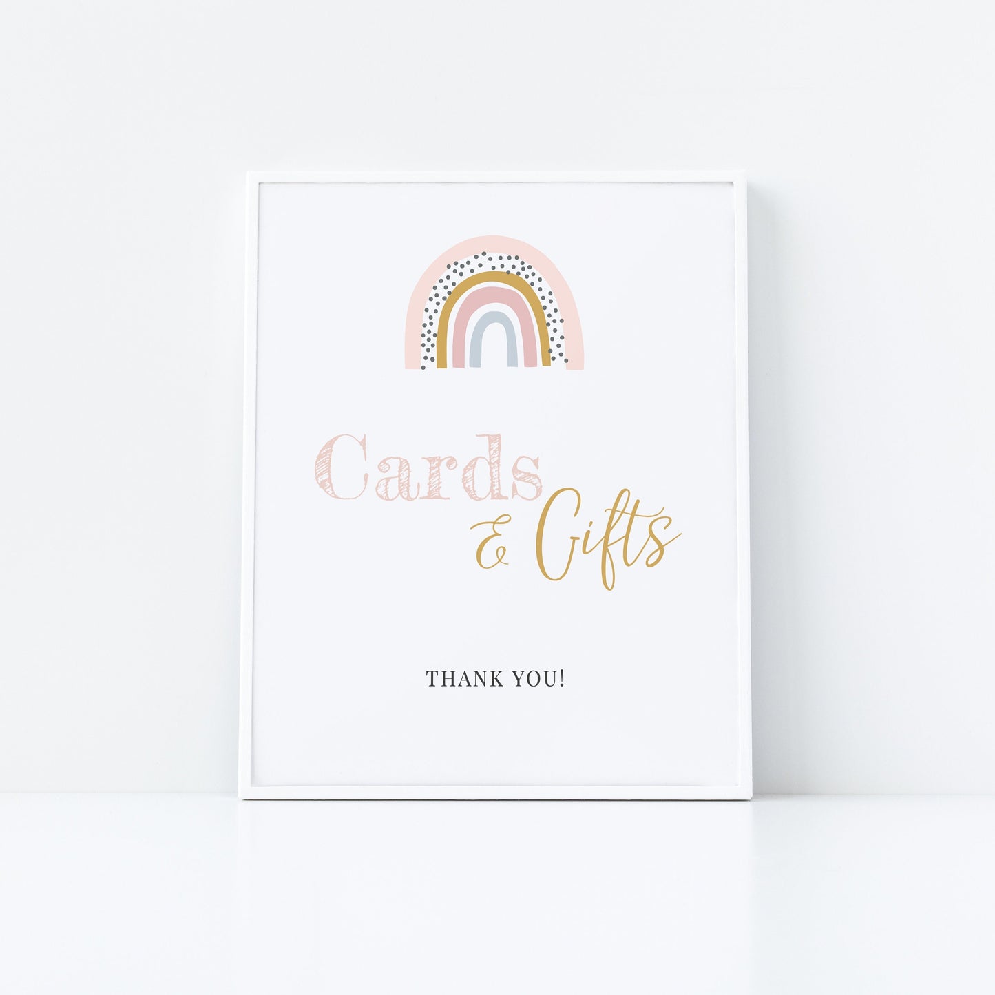 Editable Rainbow Cards and Gifts Sign Pink Rainbow Baby Shower Sign Boho Pink Baby Shower Sign Template