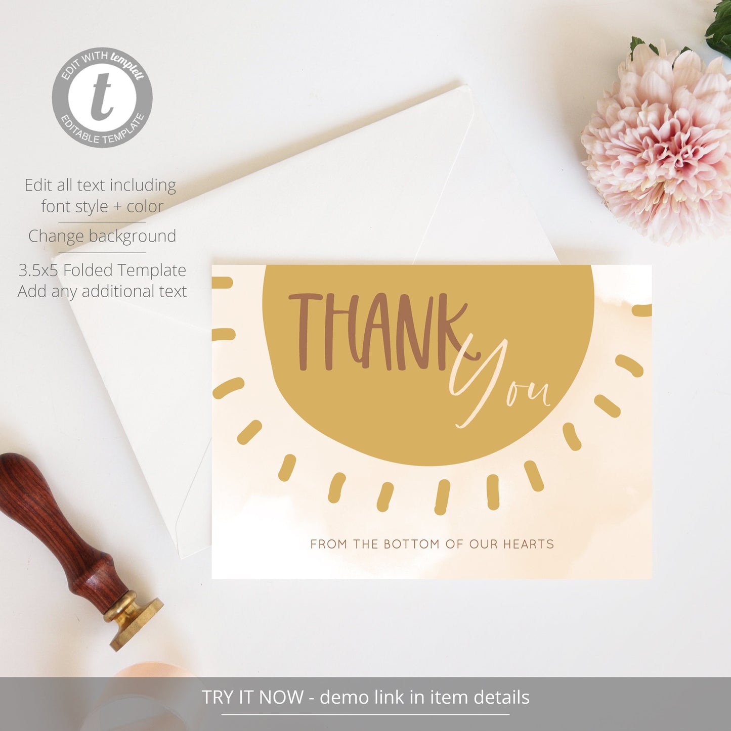 Editable Sunshine Baby Shower Thank You Cards Boho Sun Cards Sunshine First Birthday Thank You Cards Template