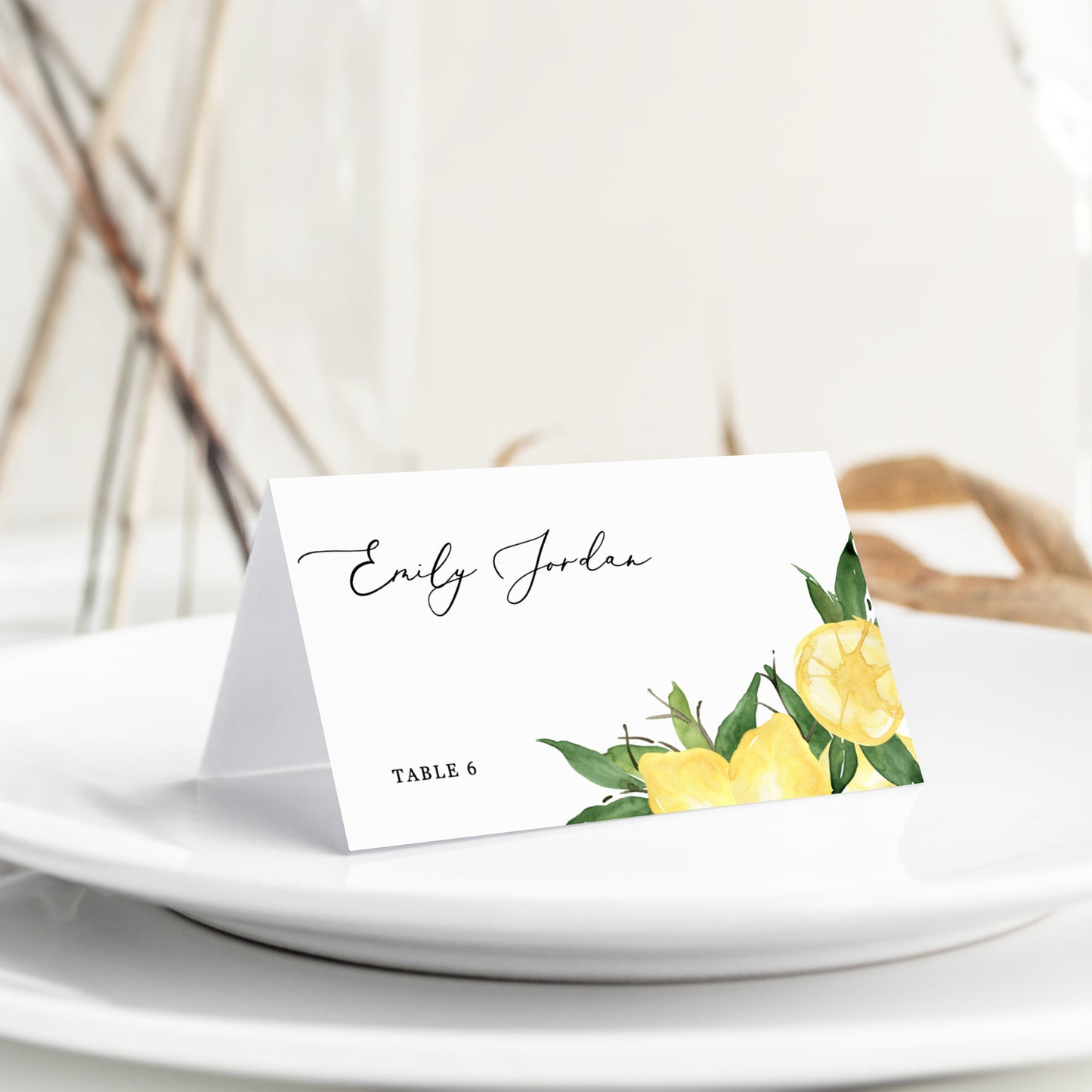 Editable - Lemon Wedding Place Card Citrus Wedding Name Card Escort Card Template