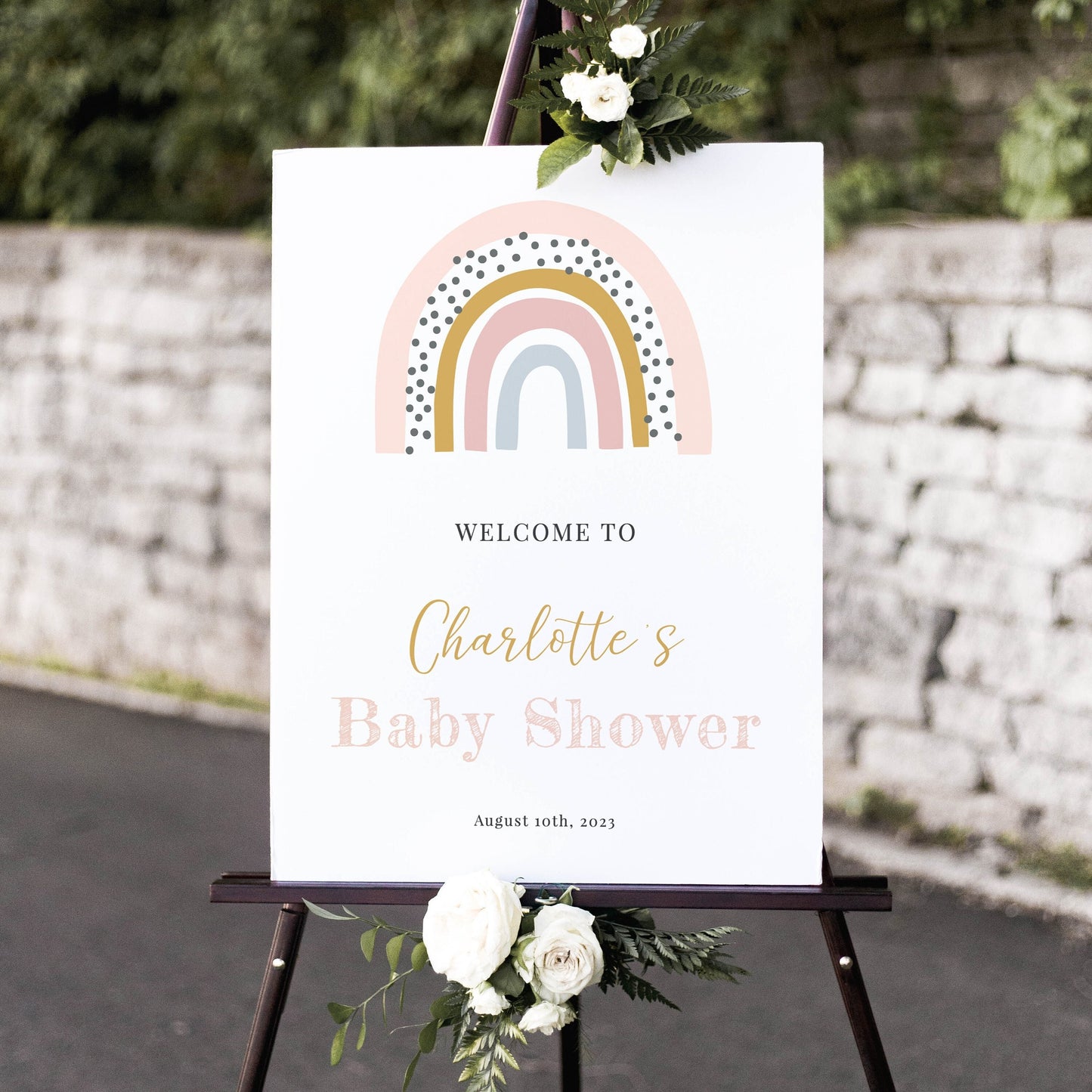 Editable Rainbow Baby Shower Welcome Sign Blush Pink Baby Shower Welcome Poster Baby Girl Shower Welcome Sign Template