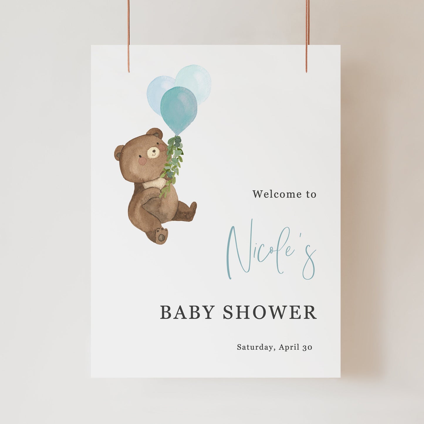 Editable Boy Baby Shower Welcome Sign Teddy Bear Baby Shower Welcome Poster Bear Balloons Theme Template