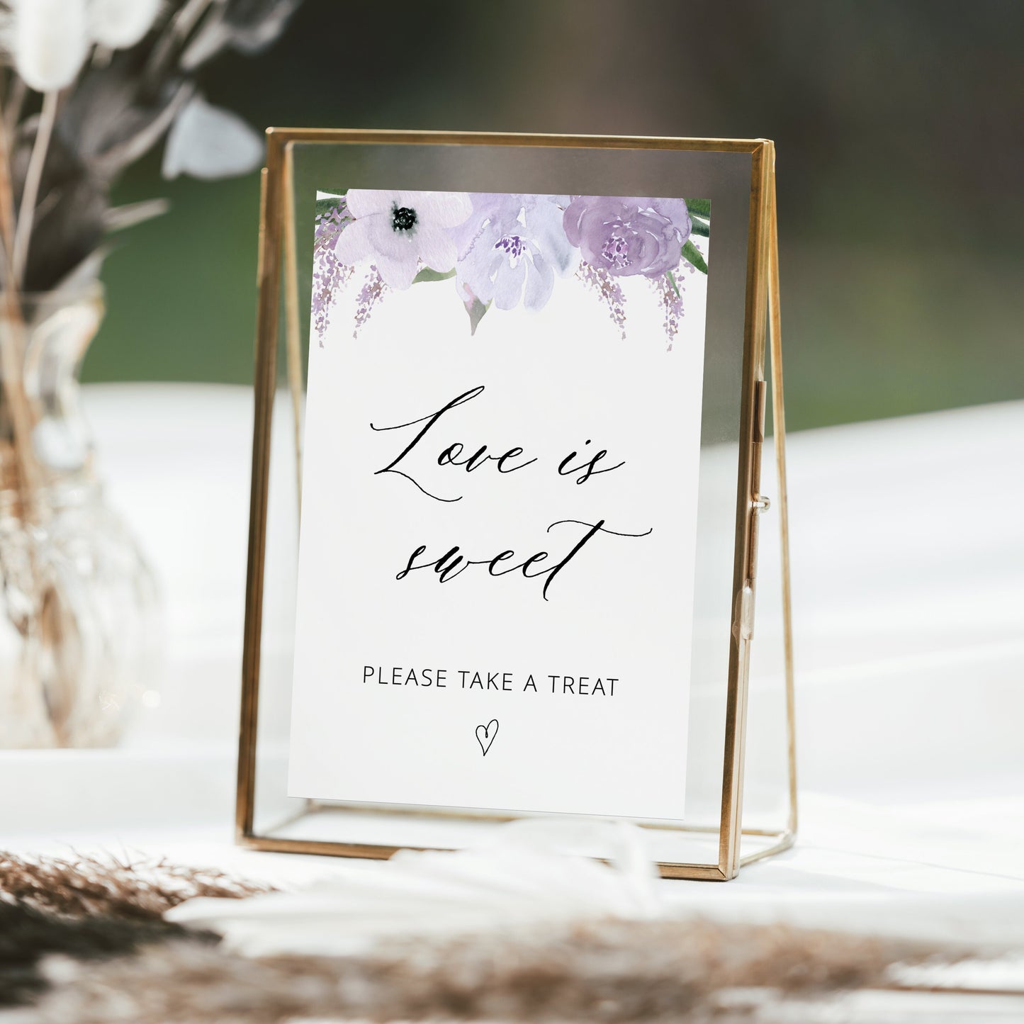 Editable Love is Sweet Sign Lavender Bridal Shower Take a Treat Sign Purple Floral Wedding Sign Template
