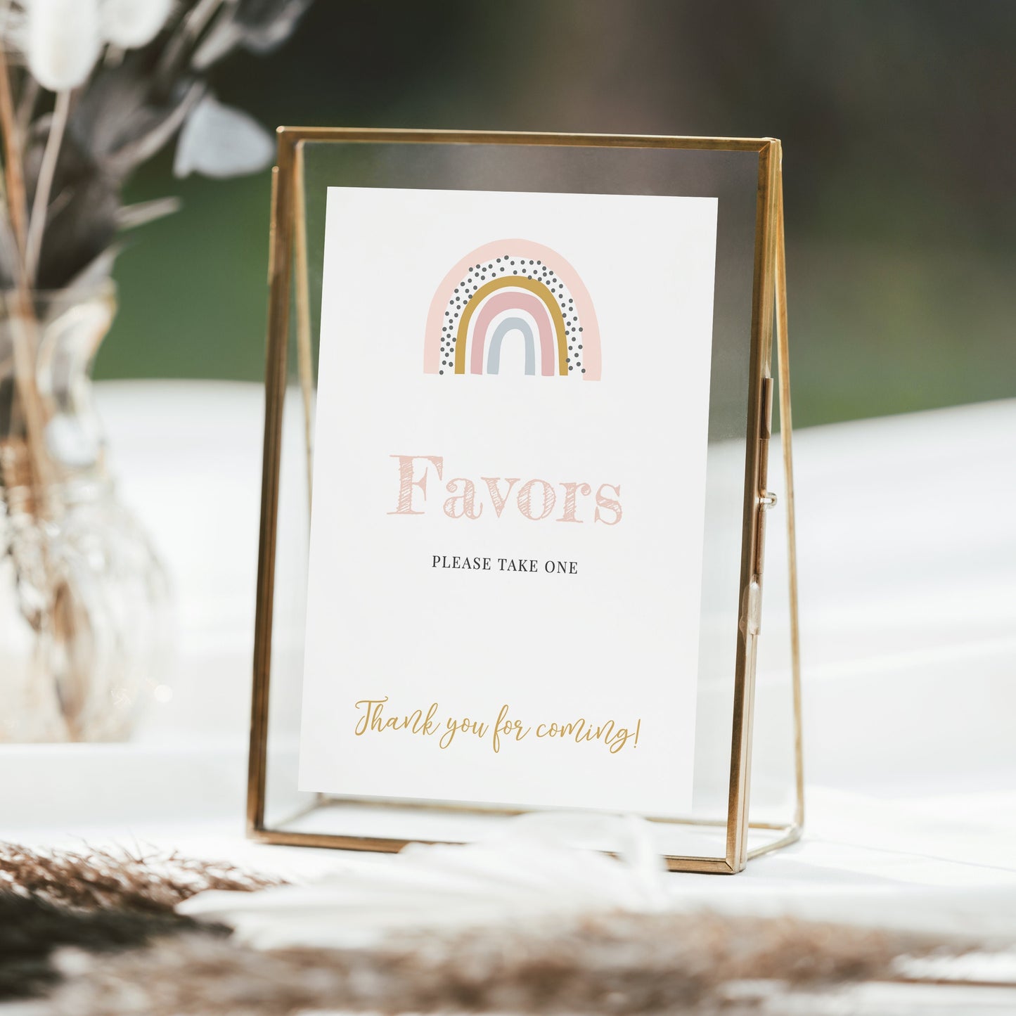 Editable Rainbow Favors Sign Baby Shower Favor Sign Boho Pink and Gold Rainbow Template
