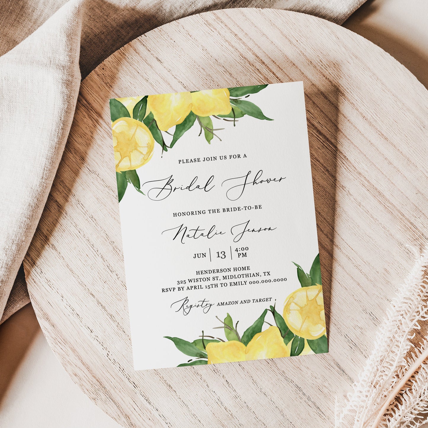 Editable Citrus Lemon Bridal Shower Invitation Lemon Greenery Bridal Shower Invite Wedding Shower Template