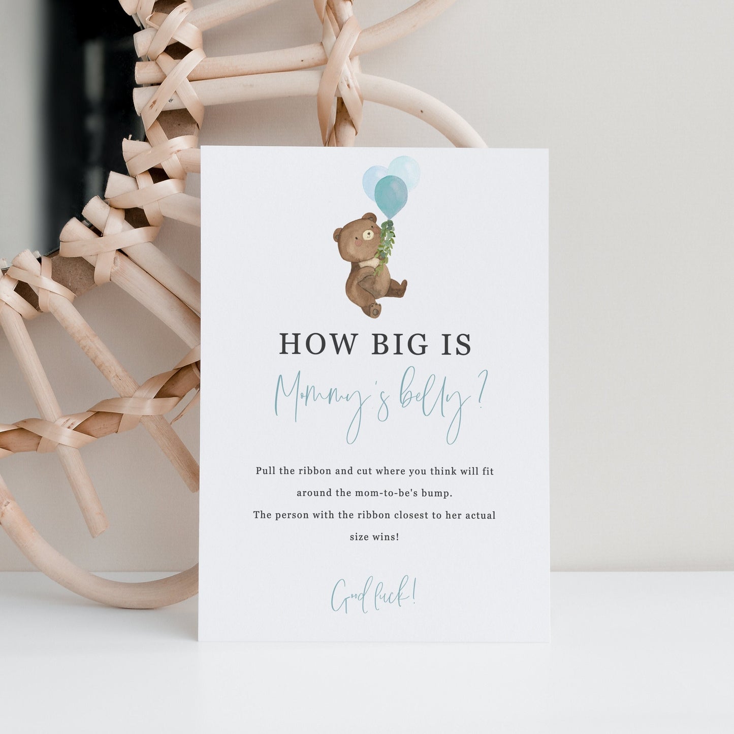Editable How Big is Her Belly Game Sign Teddy Bear Baby Shower Games Bear Balloons Template