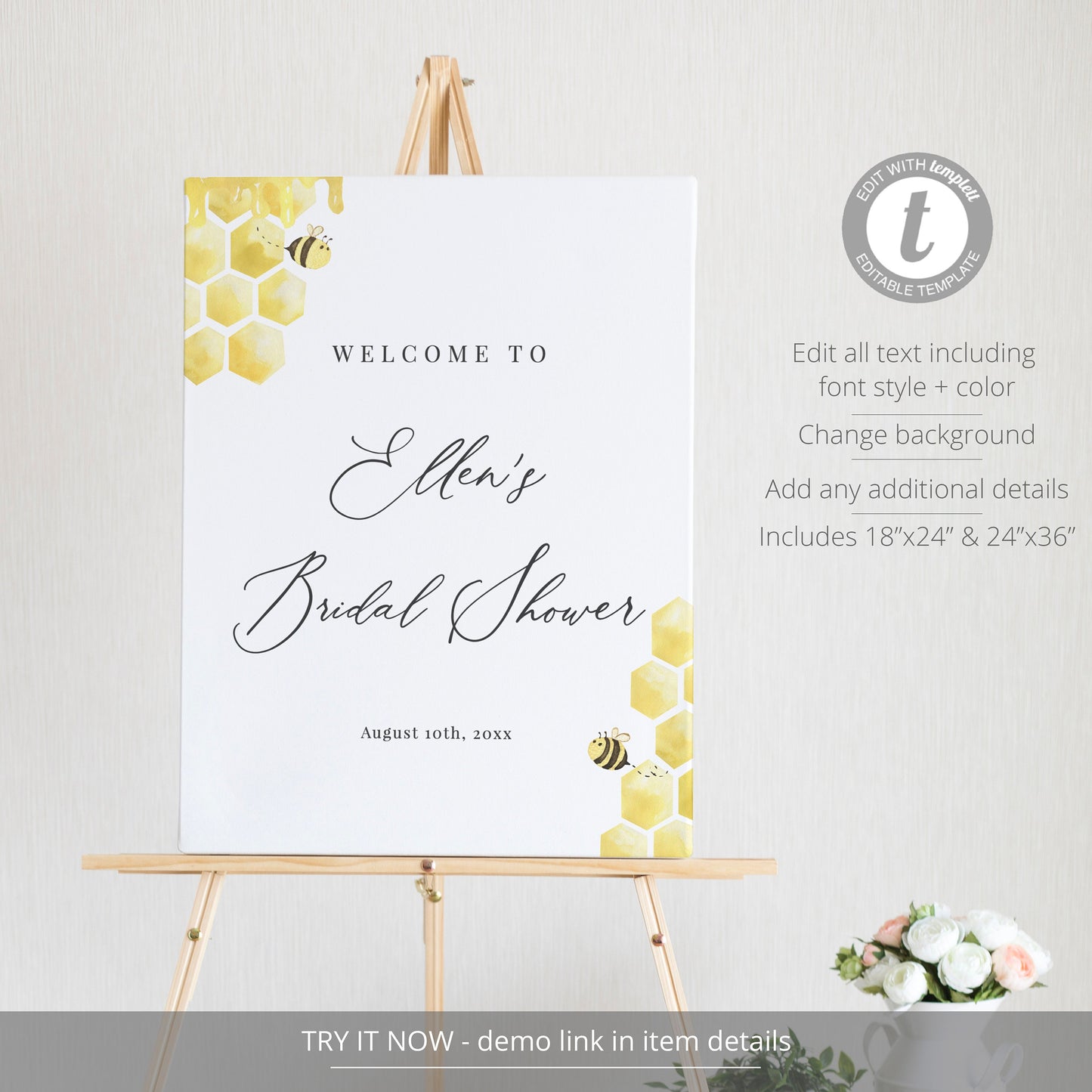 Editable Honey Bee Bridal Shower Welcome Sign Honeycomb Bridal Shower Welcome Poster Bride to Bee Shower Template