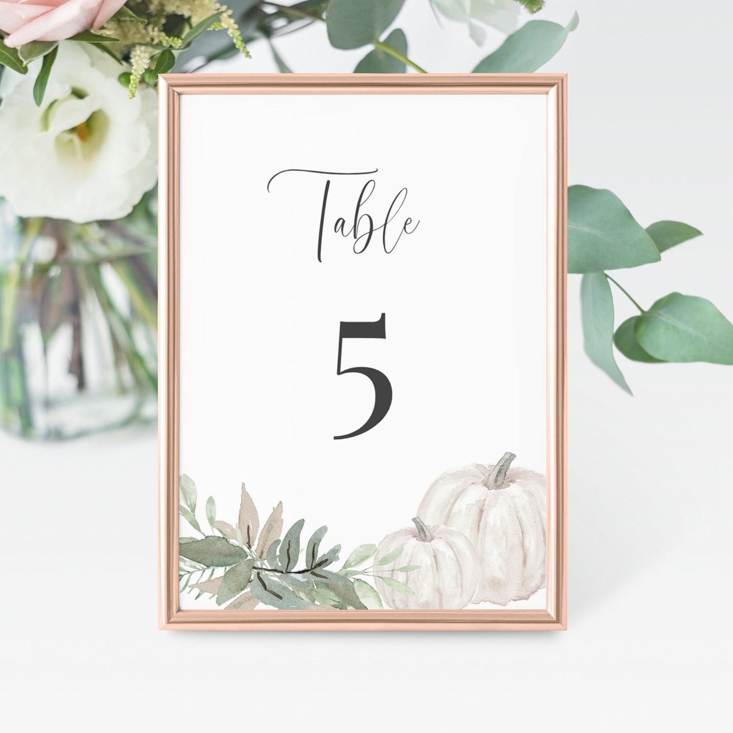 Editable Pumpkin Table Number Pumpkin Greenery Wedding Table Number Card 5x7 and 4x6 Template