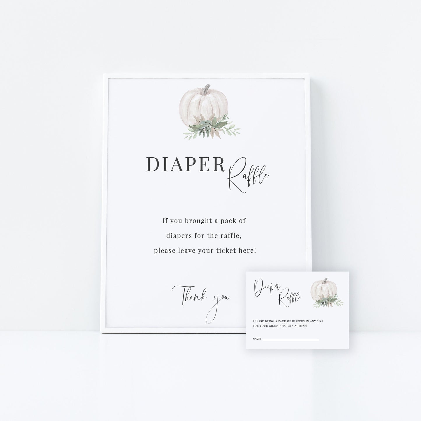 Editable Diaper Raffle Sign and Insert White Pumpkin Baby Shower Games Fall Baby Shower Template