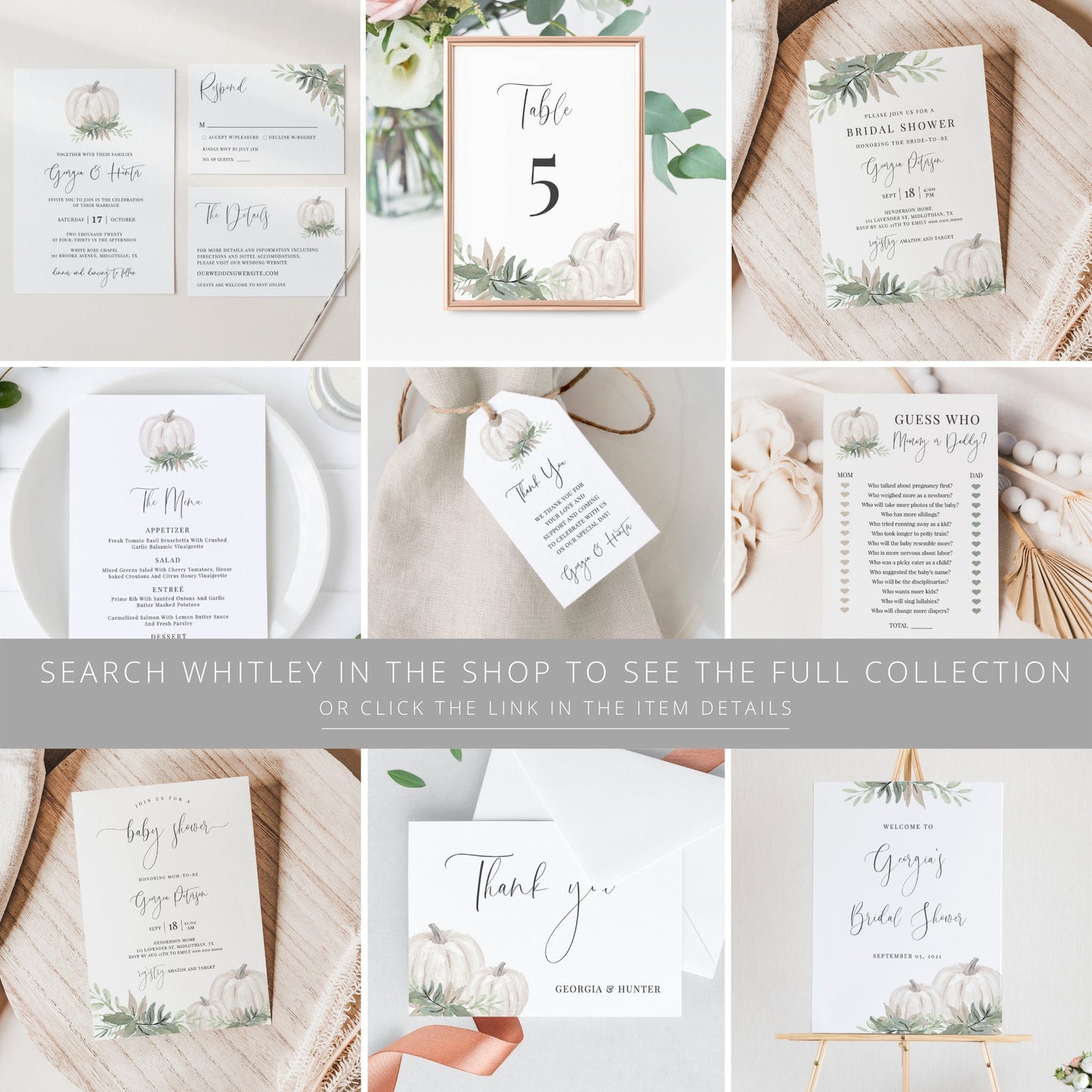 Editable How Well Do You Know the Bride and Groom Bridal Shower Games White Sage Pumpkin Template