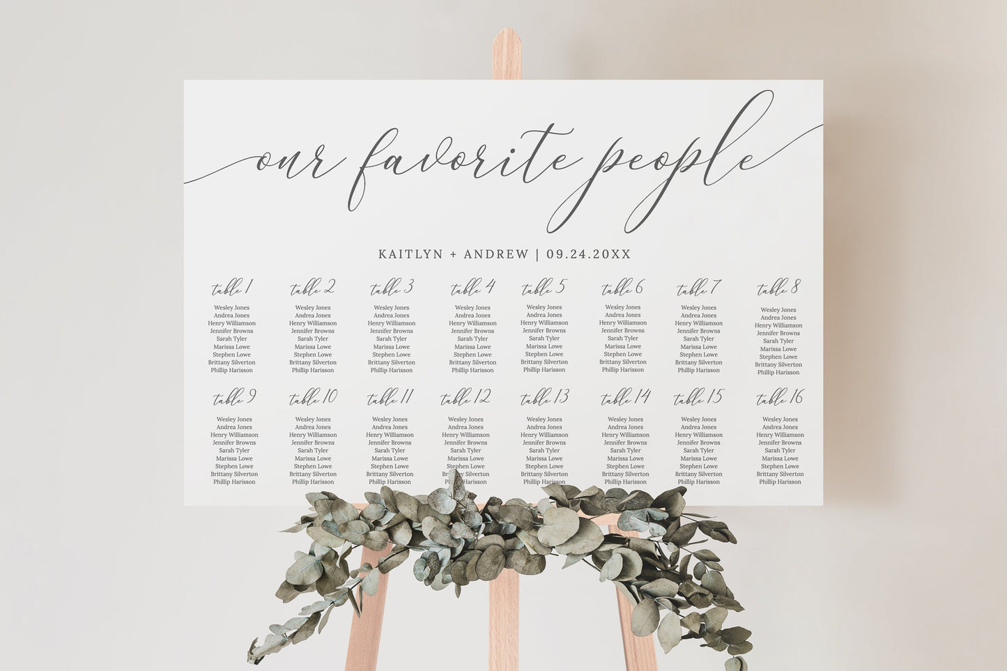 Editable Wedding Seating Chart Modern Script Gray Our Favorite People Wedding Table Plan Template