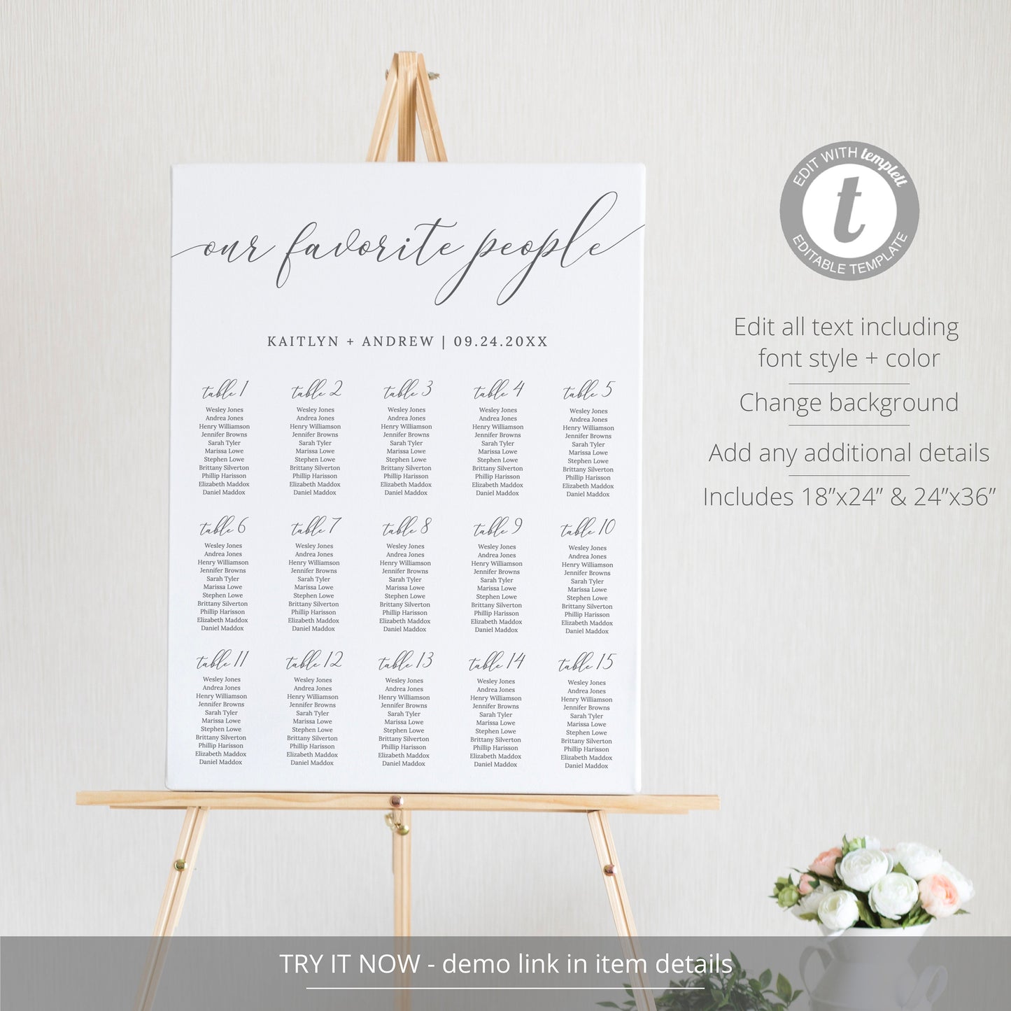 Editable Minimal Wedding Seating Chart Modern Boho Wedding Table Plan Our Favorite People Seating Template