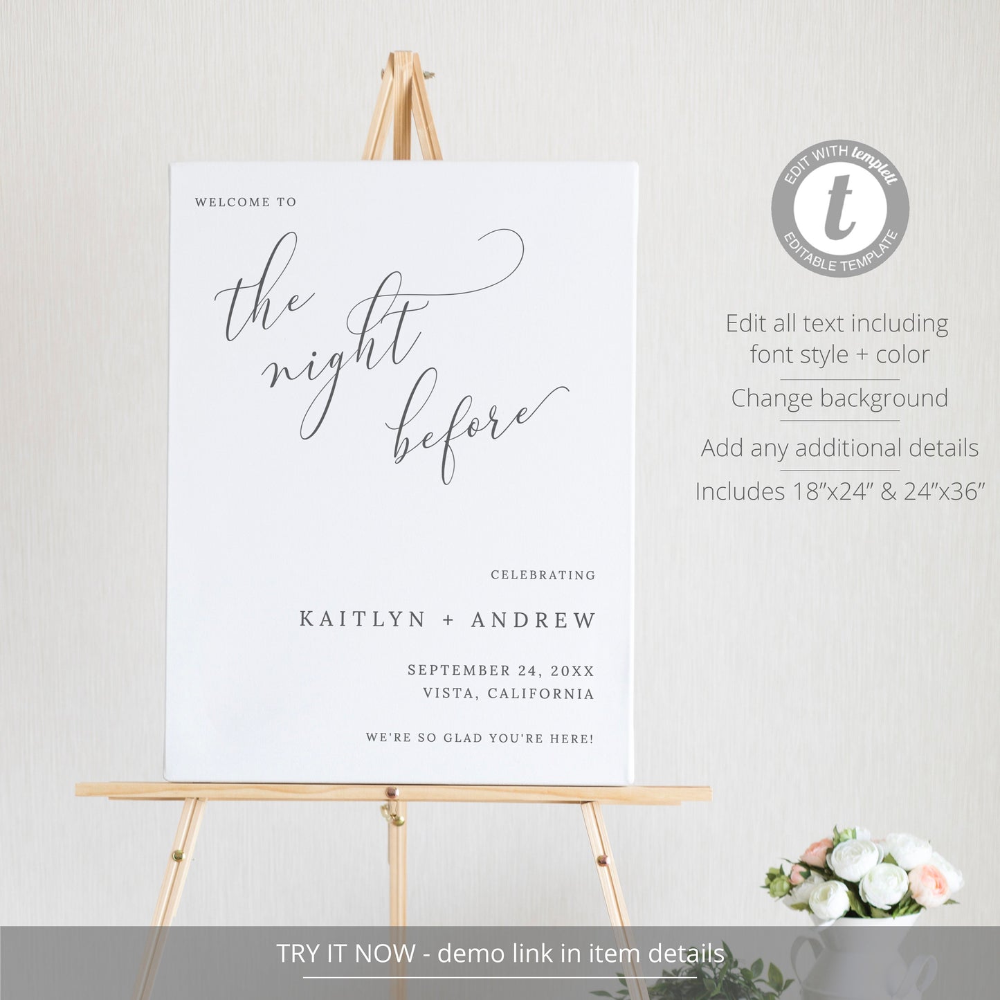 Editable The Night Before Welcome Sign Rehearsal Dinner Welcome Sign Welcome to the Night Before Template