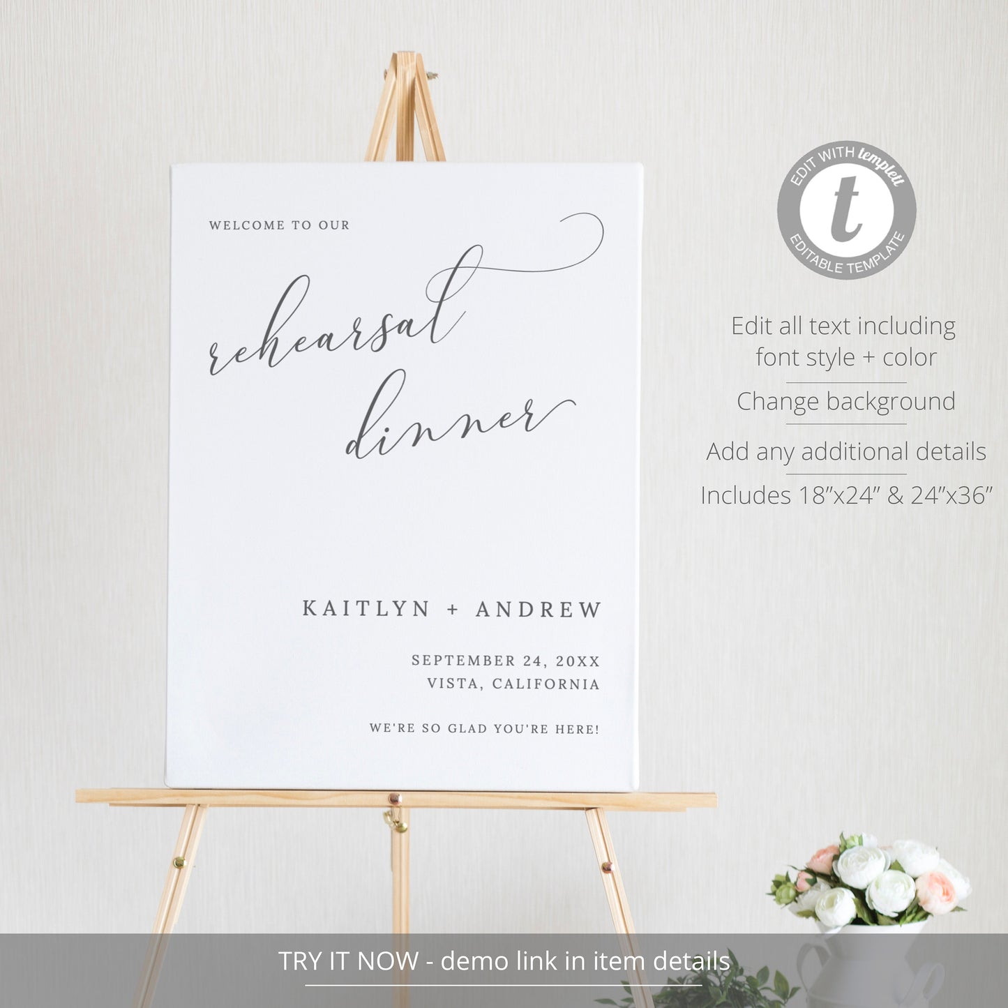 Editable Rehearsal Dinner Welcome Sign Welcome to our Rehearsal Dinner Sign Rehearsal Dinner Poster Template