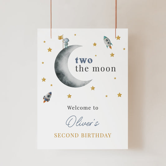 Editable   Outer Space Birthday Welcome Sign Two the Moon Birthday Welcome Poster Baby Boy First Birthday Sign Template