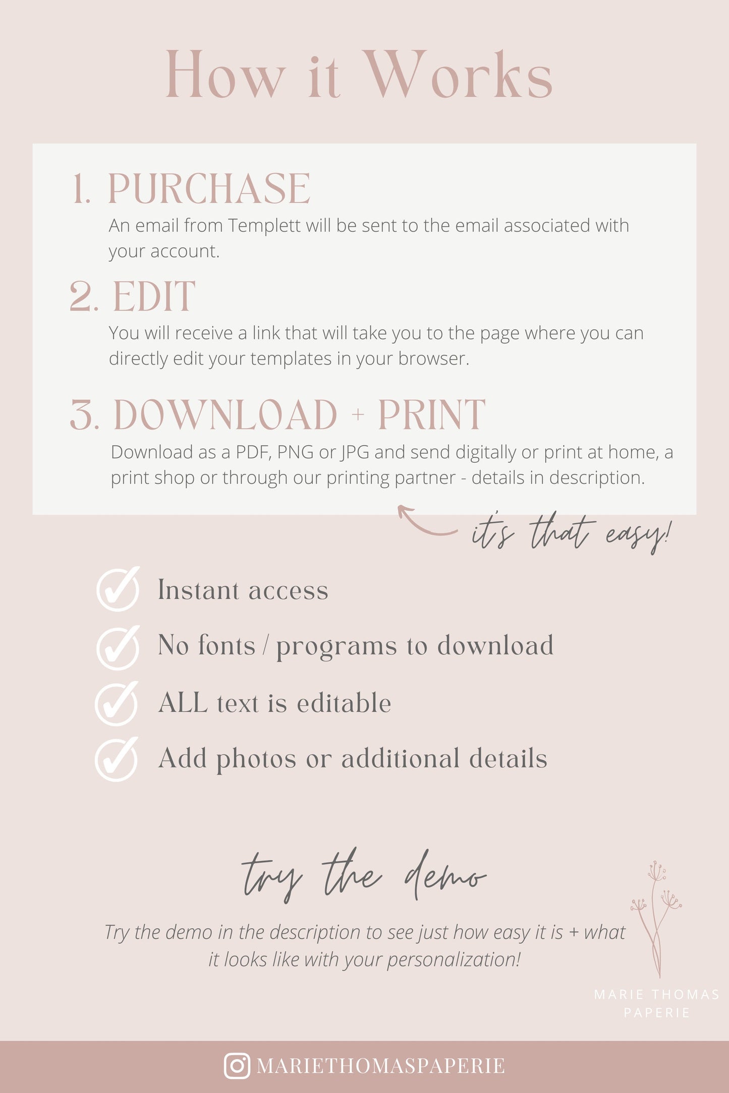 Editable Blush Pink Recipe Card Floral Bridal Shower Recipe Card Insert Recipe Card Template