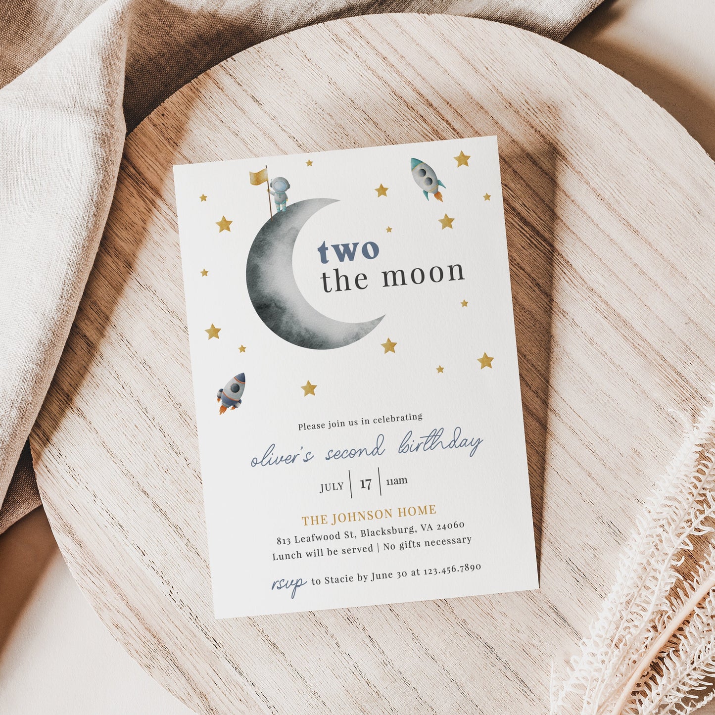 Editable   Two the Moon Birthday Invitation Outer Space Moon Stars Birthday Invite Boy Second Birthday Template