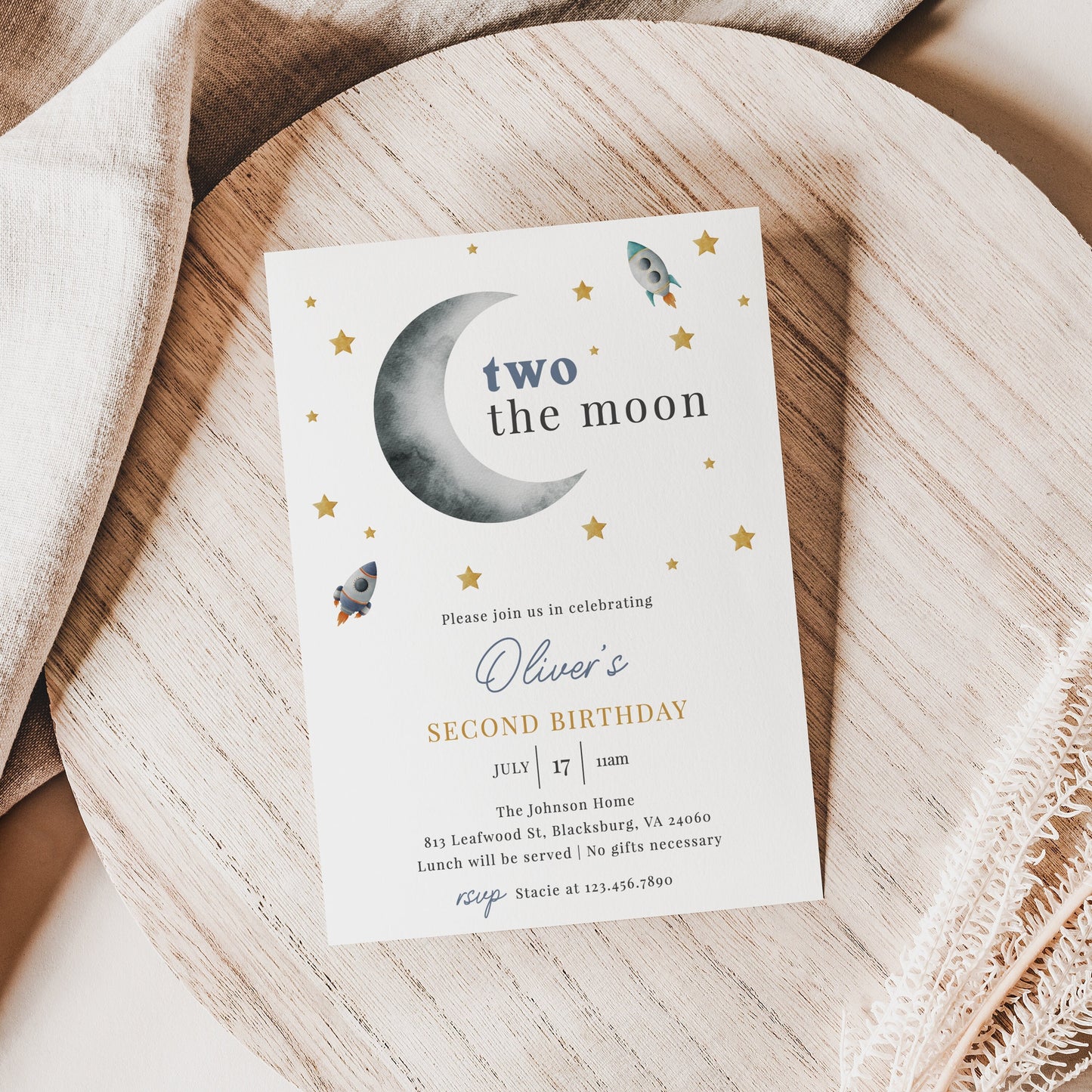 Editable   Two the Moon Birthday Invitation Moon Stars Birthday Invite Outer Space Boy Second Birthday Template