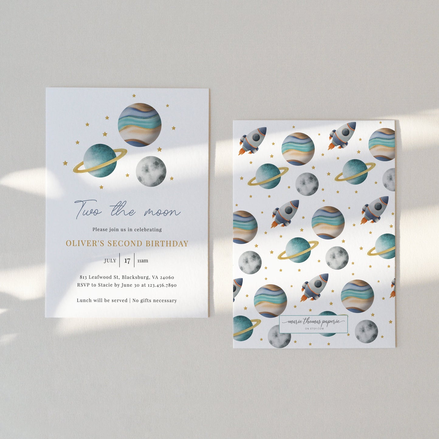 Editable   Outer Space Birthday Invitation Two the Moon Birthday Invite Planets Boy Second Birthday Template