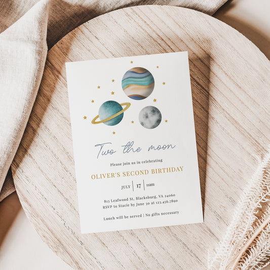 Editable   Outer Space Birthday Invitation Two the Moon Birthday Invite Planets Boy Second Birthday Template