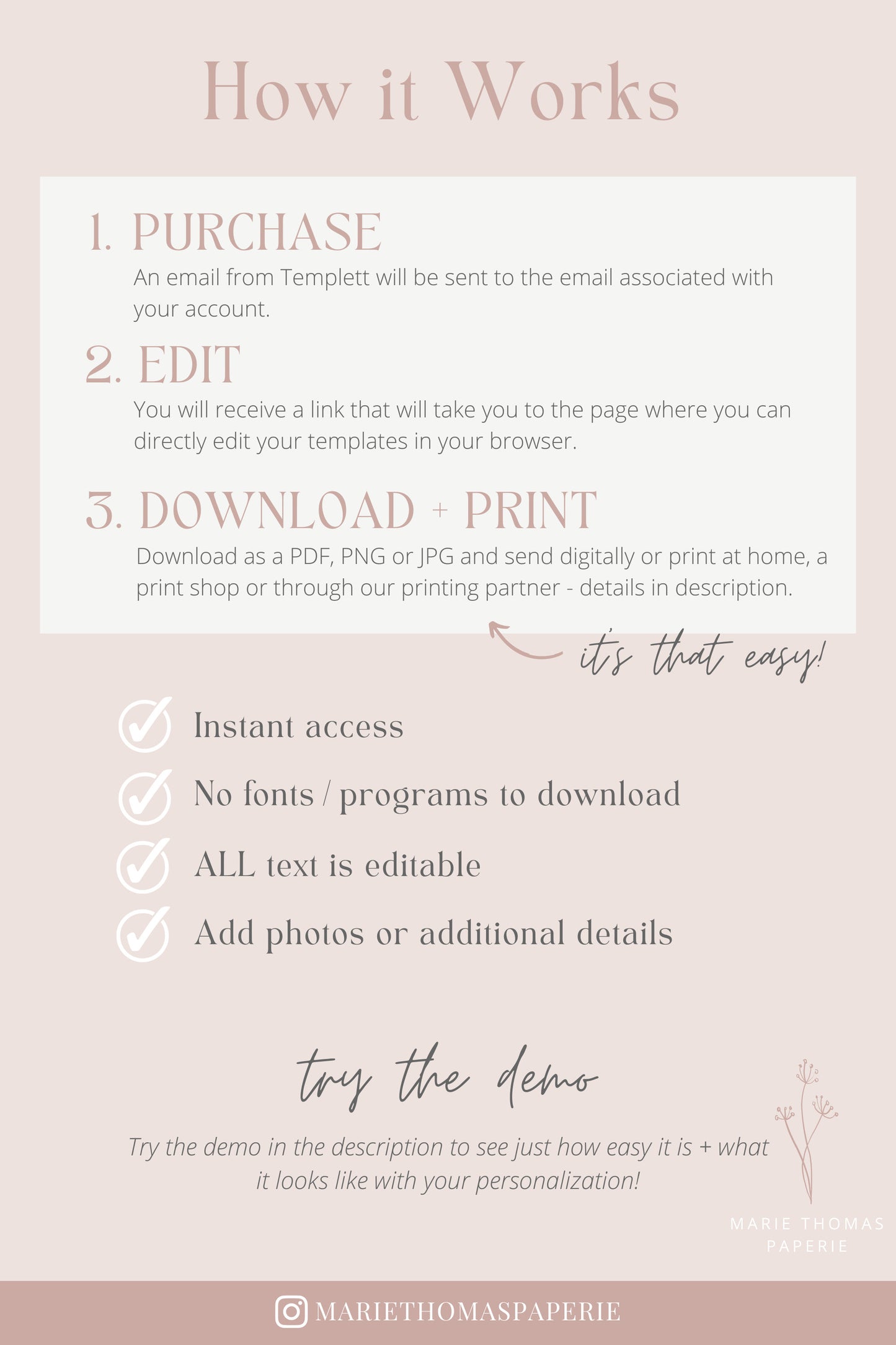 Editable Wedding Program Fan Wedding Program Blush Pink Floral Fan or Flat Wedding Ceremony Program Template