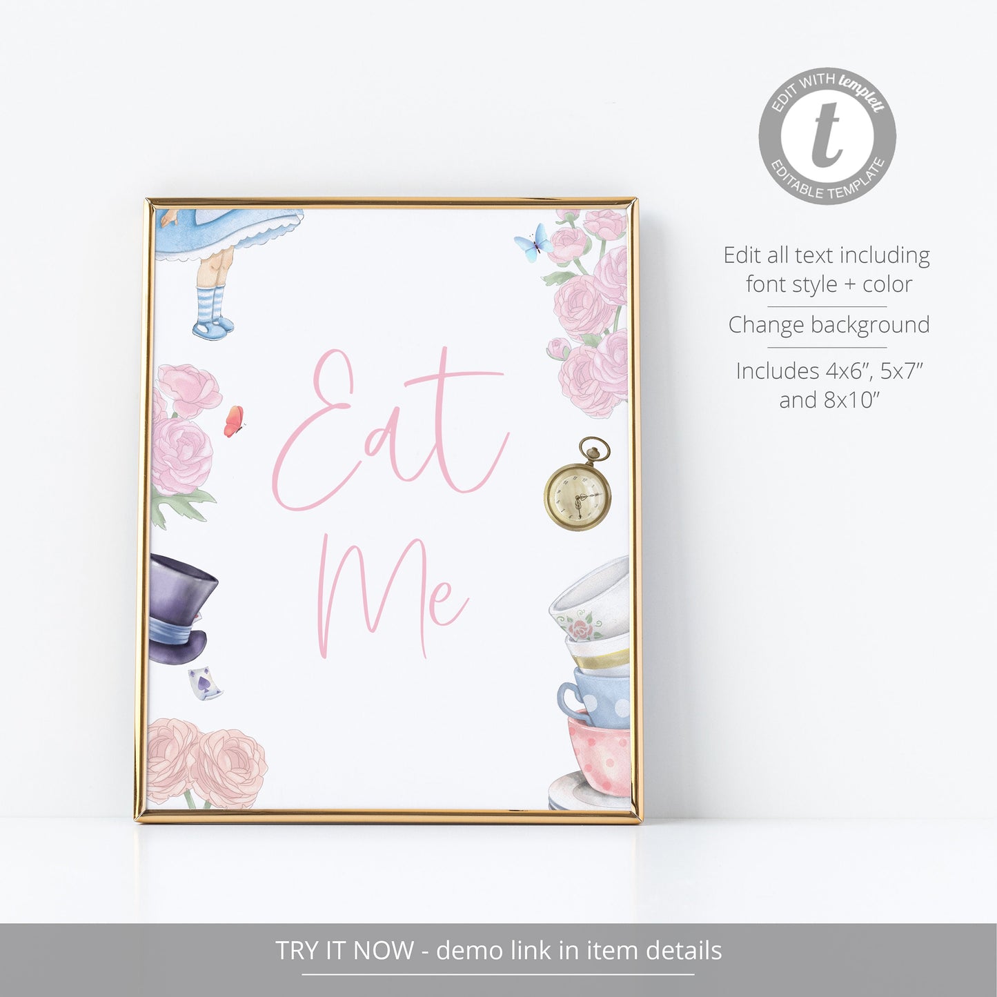 Editable Onederland Eat Me Sign Girl First Birthday Food Table Sign Mad Tea Party Birthday Food Sign Template