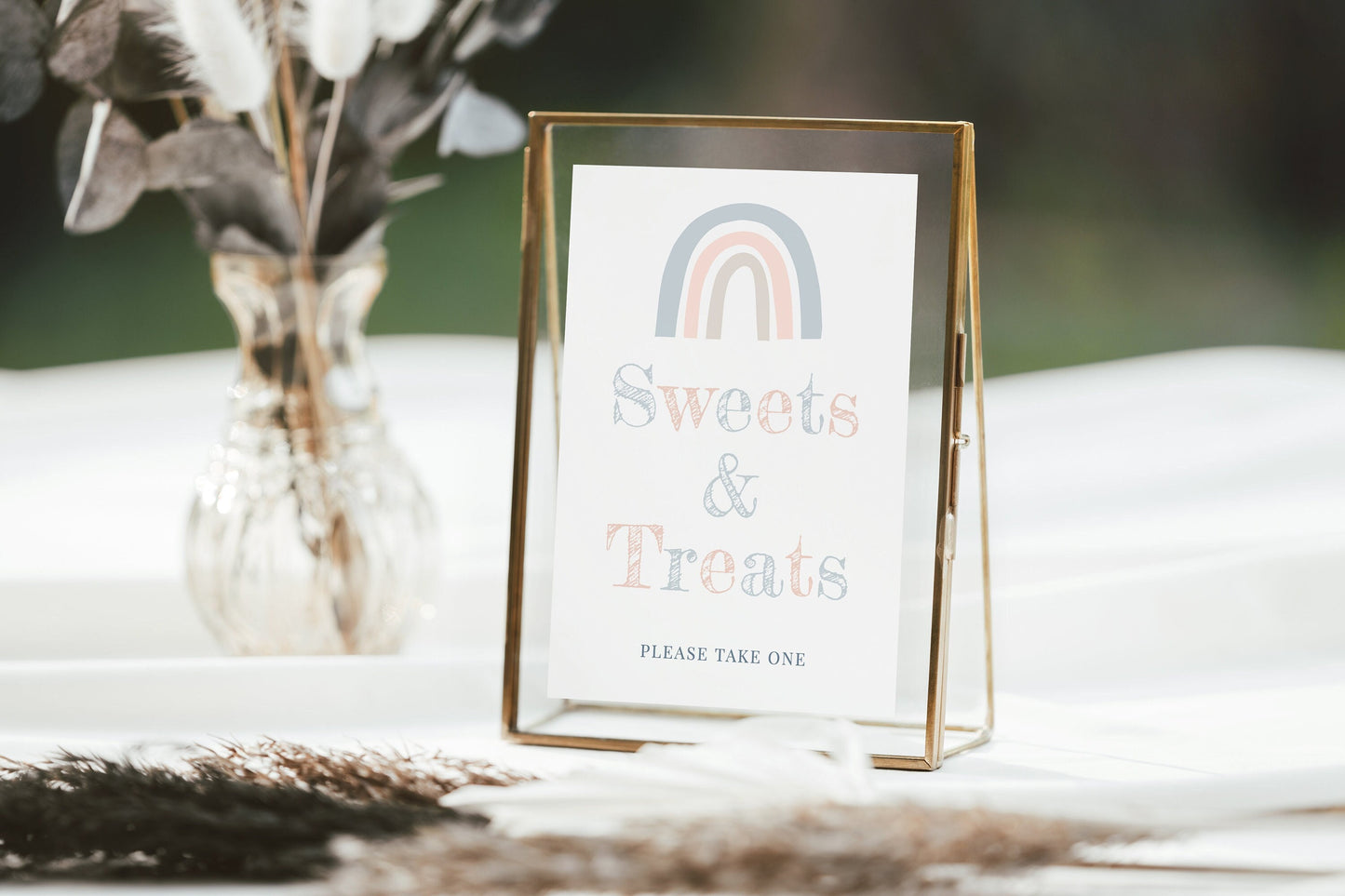 Editable Gender Reveal Treat Sign Sweet and Treats Sign Blue and Pink Rainbow Gender Reveal  Template