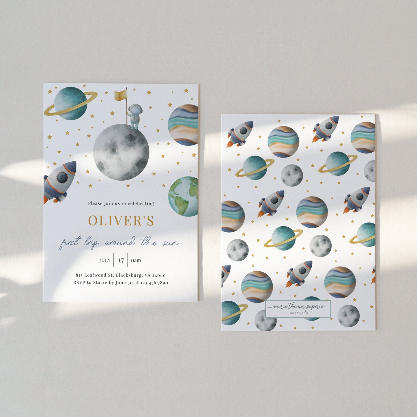 Editable   Outer Space First Birthday Invitation First Trip Around The Sun Galaxy Blast Off Invite Template