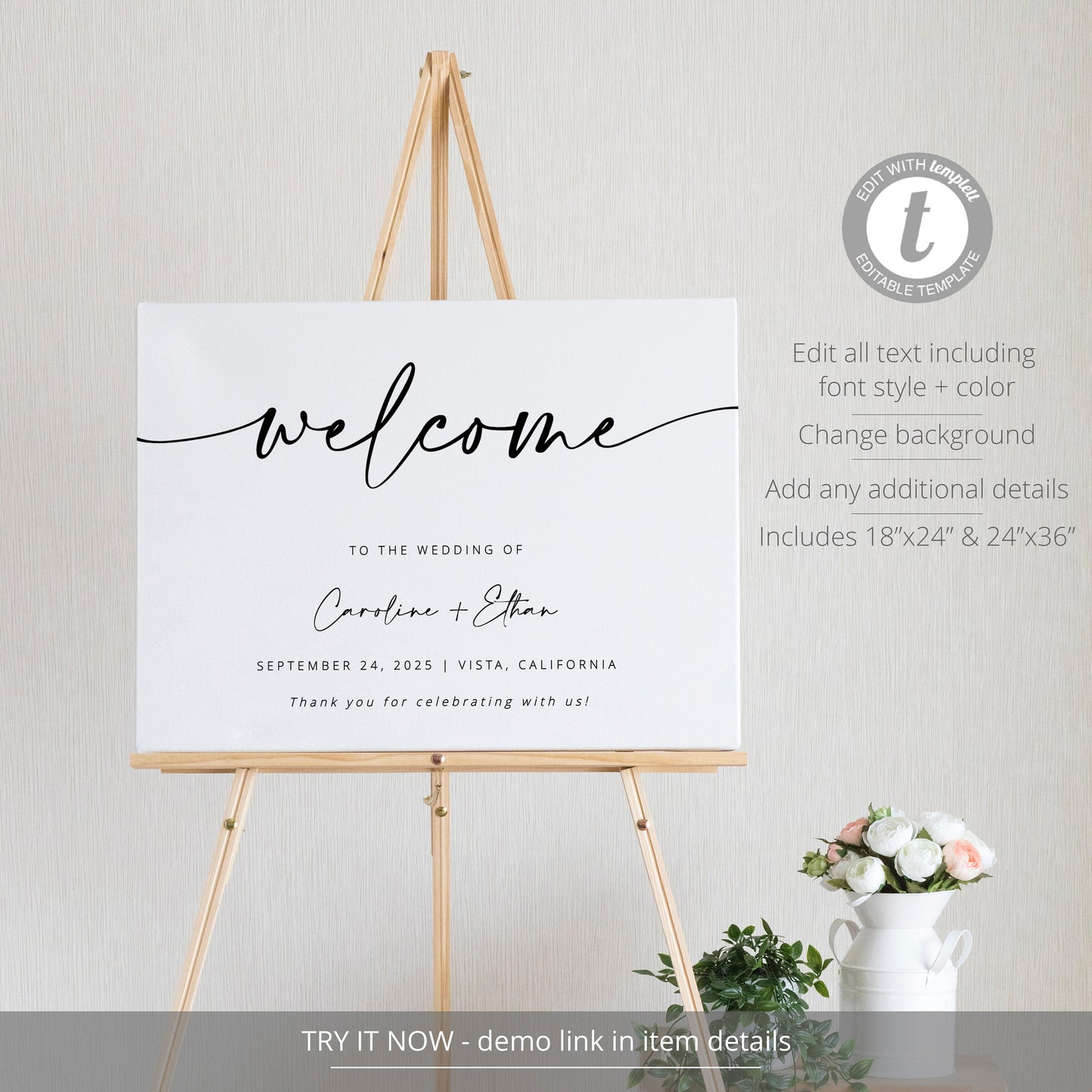 Editable Wedding Welcome Sign Welcome to our Wedding Sign Modern Minimalist Wedding Sign Template