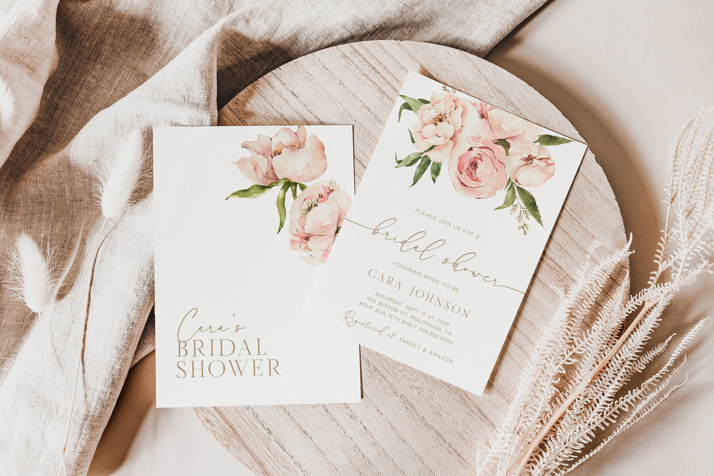 Editable Floral Bridal Shower Invitation Boho Peony Bridal Shower Invite Blush Pink Bridal Shower Template