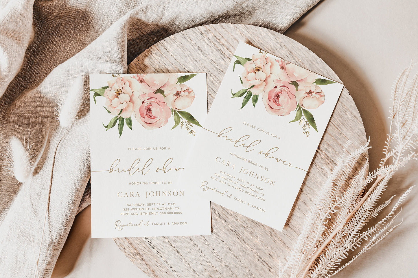 Editable Floral Bridal Shower Invitation Boho Peony Bridal Shower Invite Blush Pink Bridal Shower Template