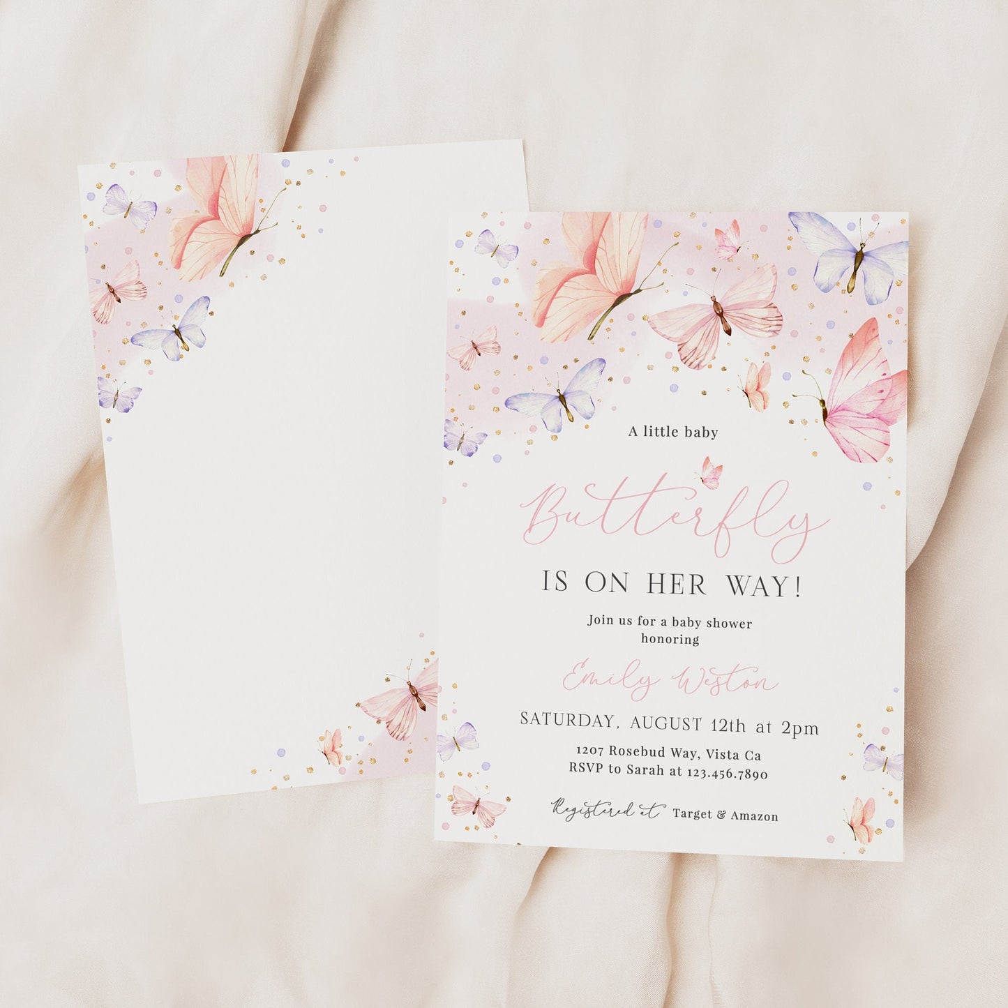 Editable Butterfly Baby Shower Invitation Pink Butterfly Baby Shower Invite Girl Baby Shower Butterfly Party Template